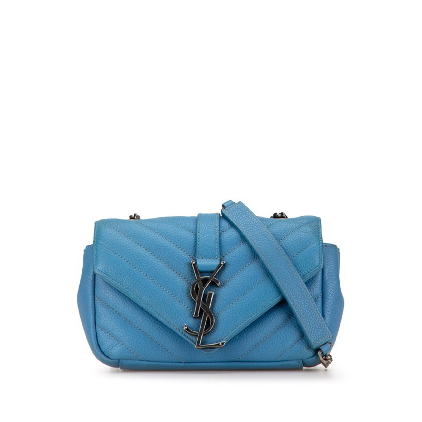 Saint Laurent YSL Baby Chai Chain Shoulder Bag Blue Leather Women's SAINT LAURENT