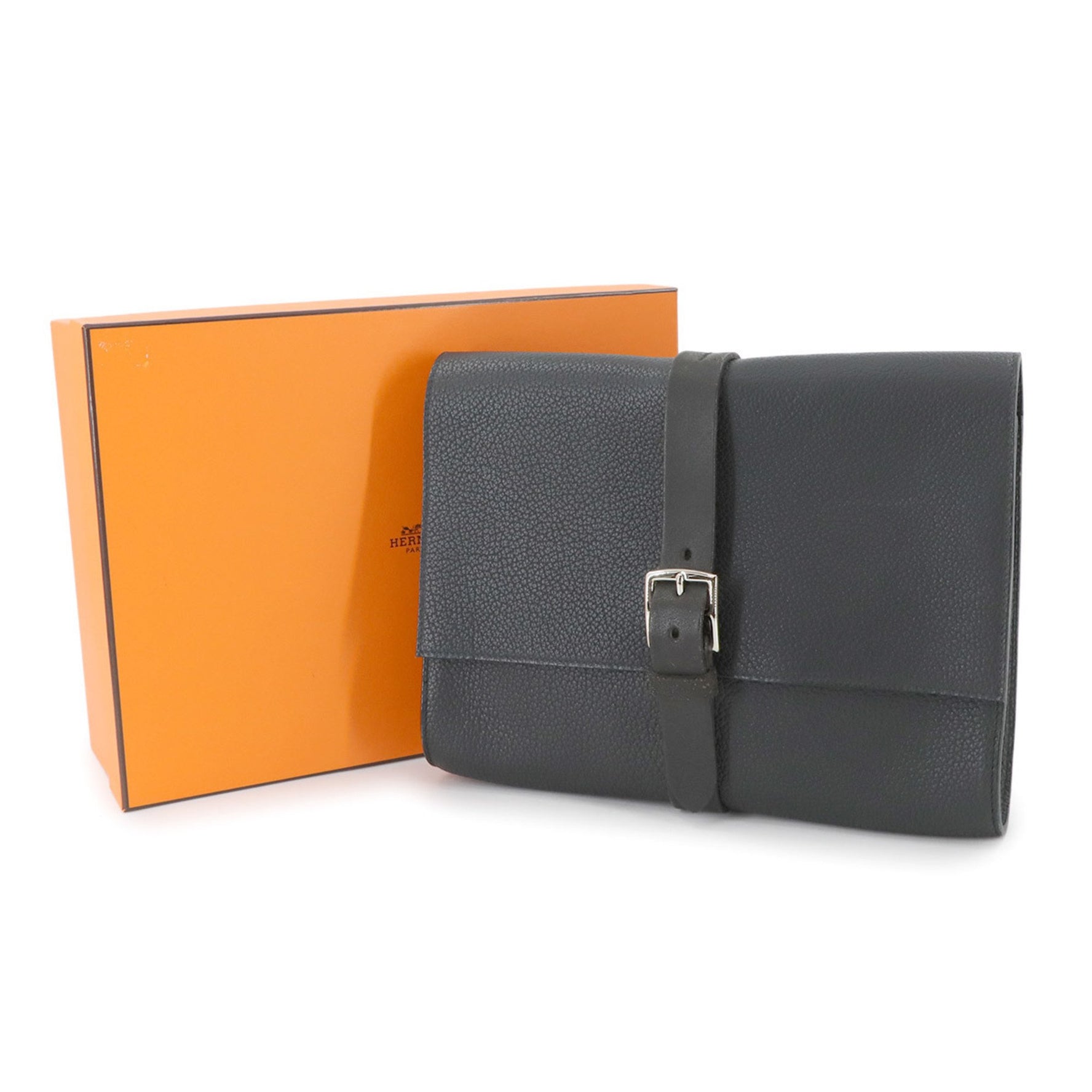 Hermes Hermès Pochette Etriviere Second Clutch Bag, Fjord, Black, T Stamp