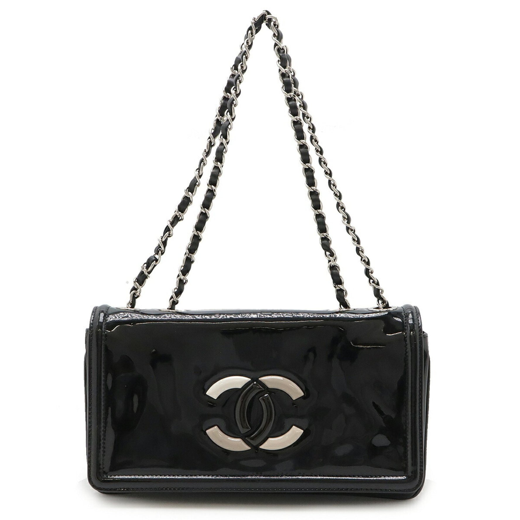 CHANEL Chanel Lipstick Coco Mark Chain Shoulder Bag Enamel Black Grey Multicolor