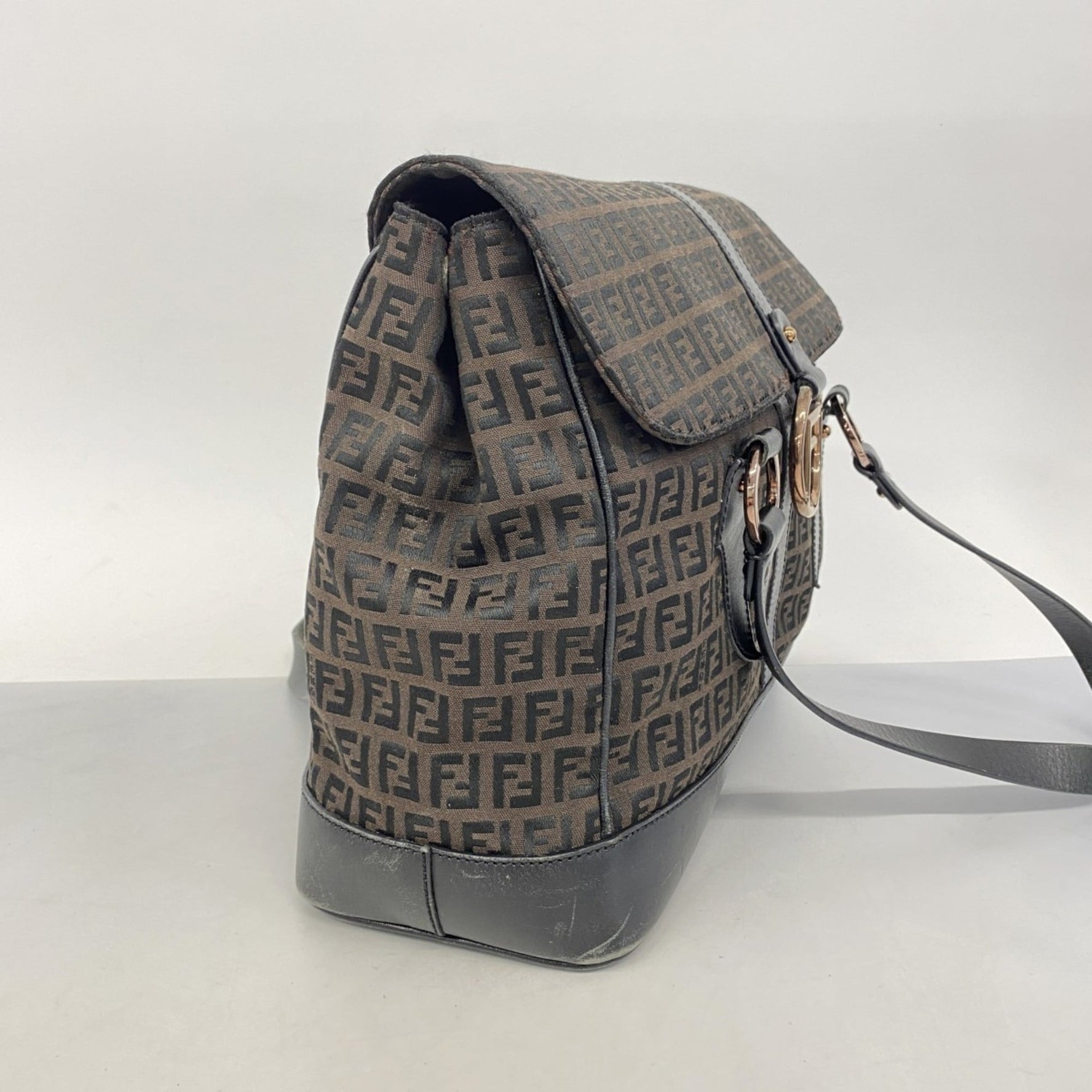 Fendi Zucchino handbag in nylon canvas, brown, black, and pink