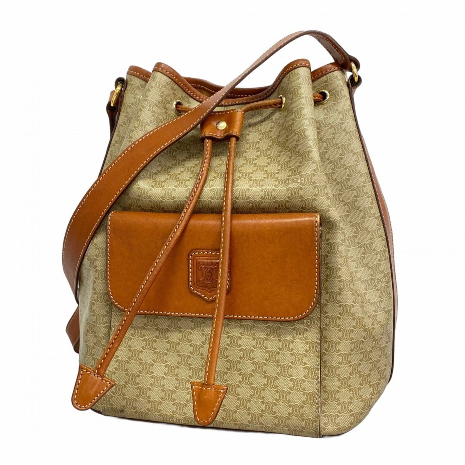 Celine Shoulder Bag Macadam Beige Light Brown