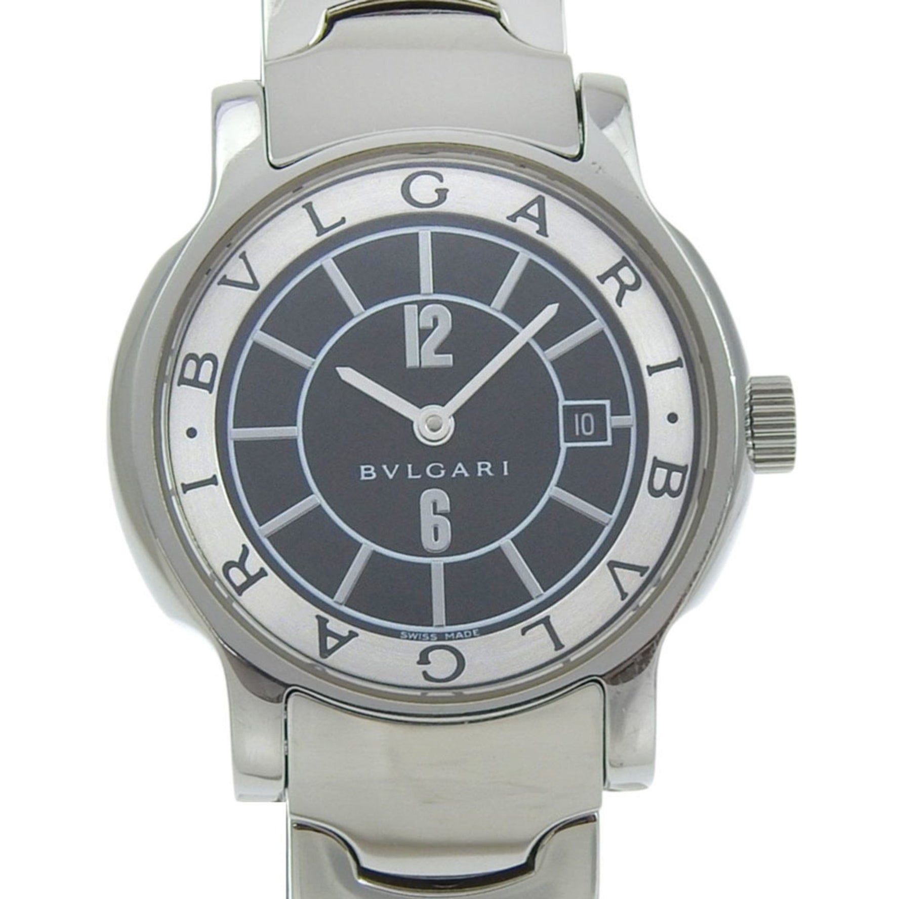 BVLGARI Solo Tempo Watch Stainless Steel Quartz Analog Display Black Dial