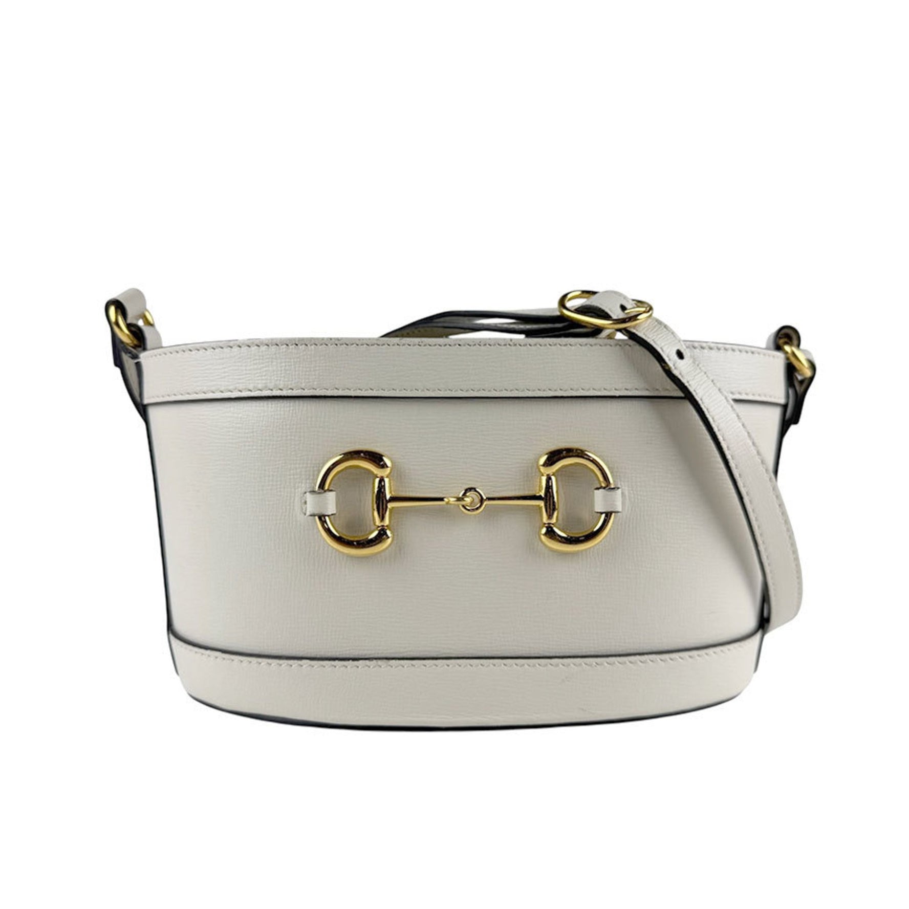 Gucci Horsebit Leather Shoulder Bag in GG Canvas and Ivory, Women's, z6488