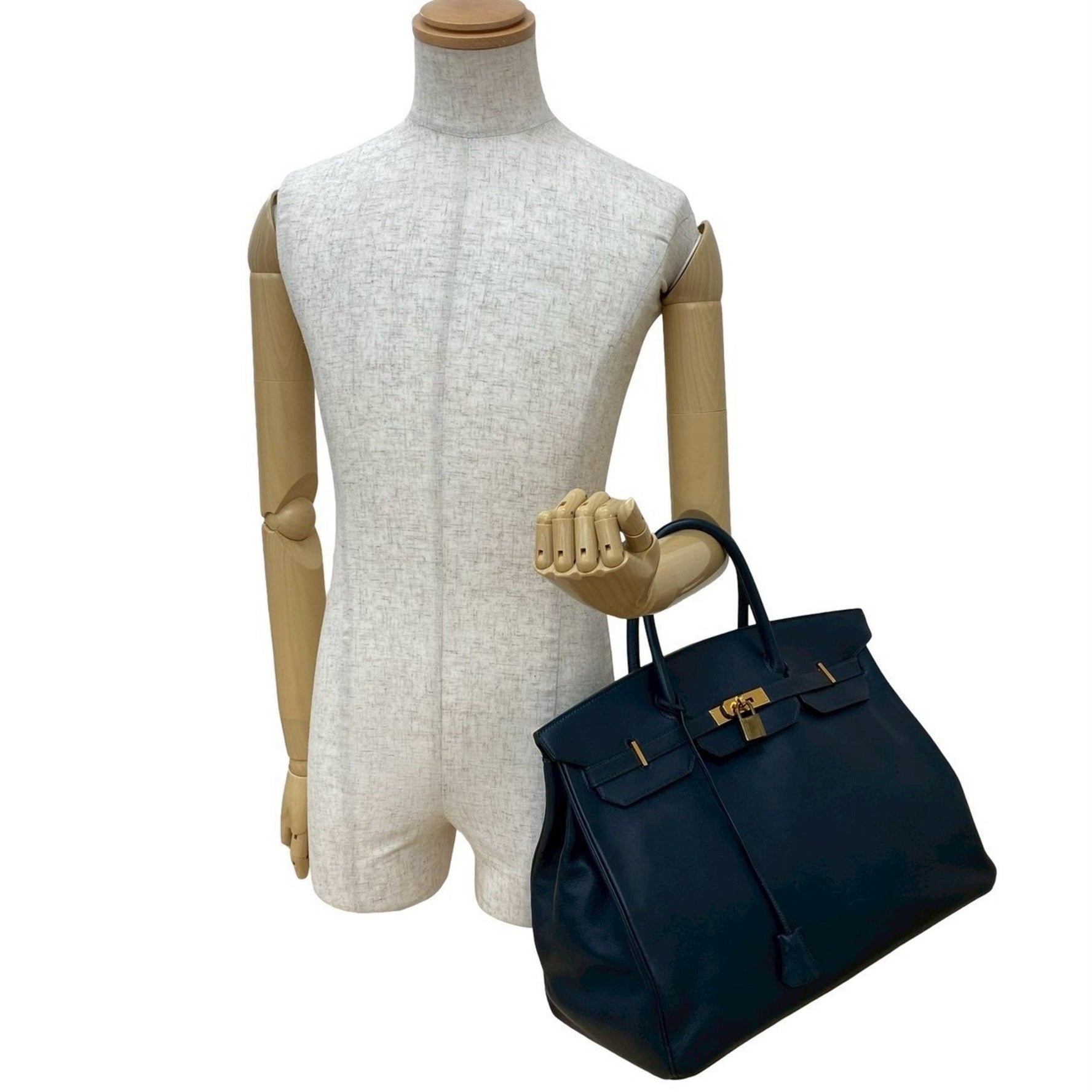 HERMES Birkin 40 Veau Gulliver Leather Handbag/Business Bag, A4 Size, Navy,