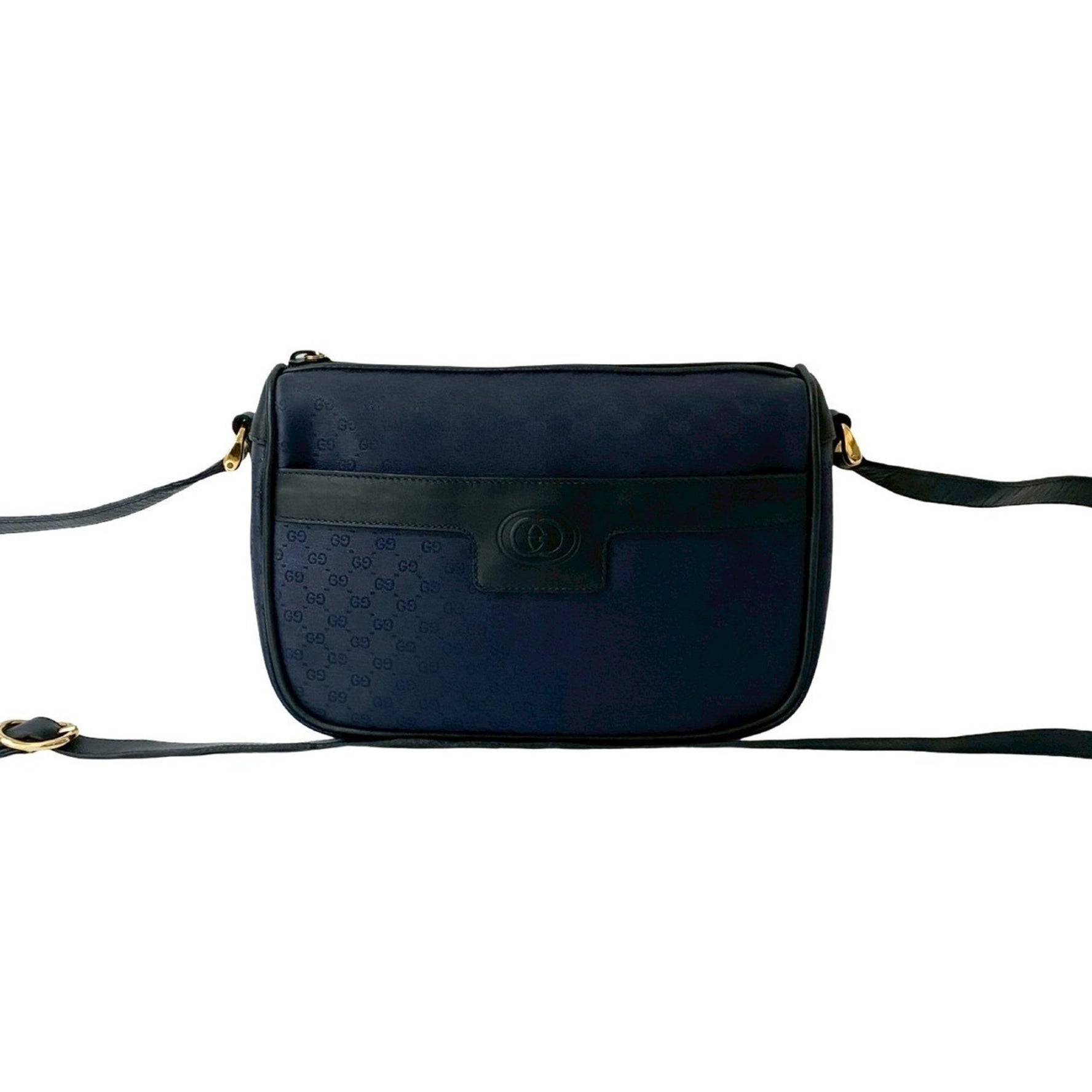 GUCCI Old Gucci Micro GG Logo Leather Genuine Shoulder Bag Pochette Navy Black