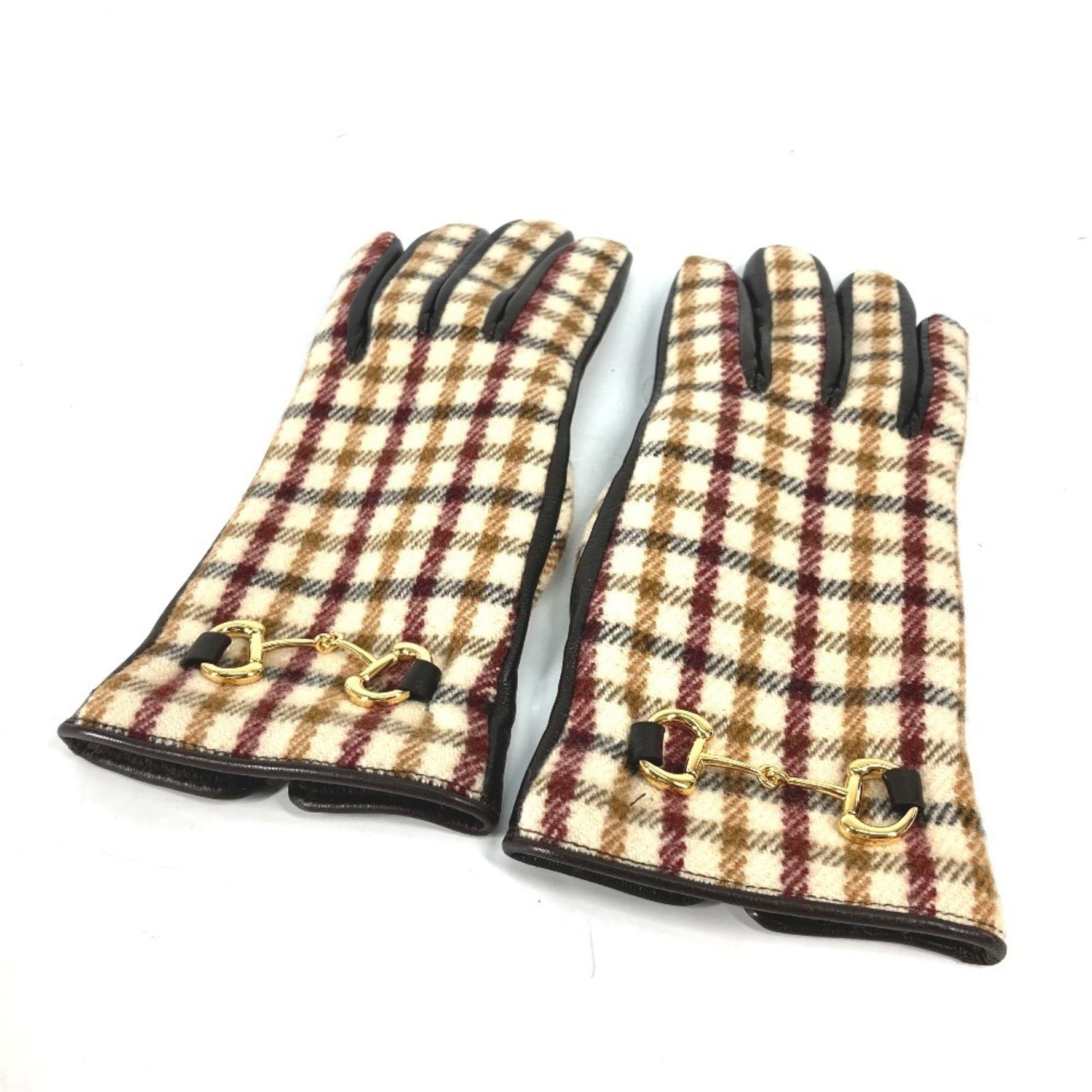 GUCCI Check Horsebit Gloves in Wool/Cashmere/Leather, Brown