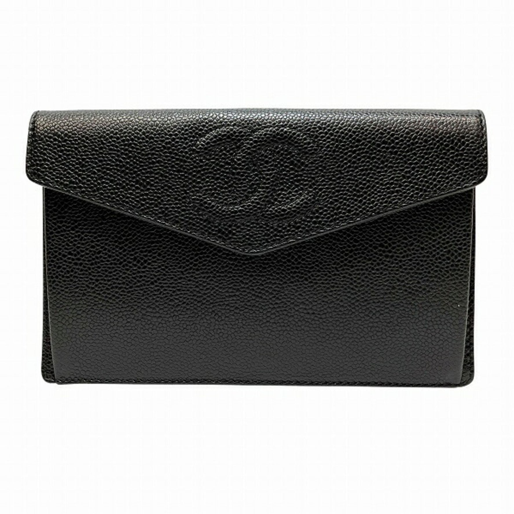 Chanel Coco Mark Pouch Caviar Leather Long Wallet Wallet/Coin Case Women's