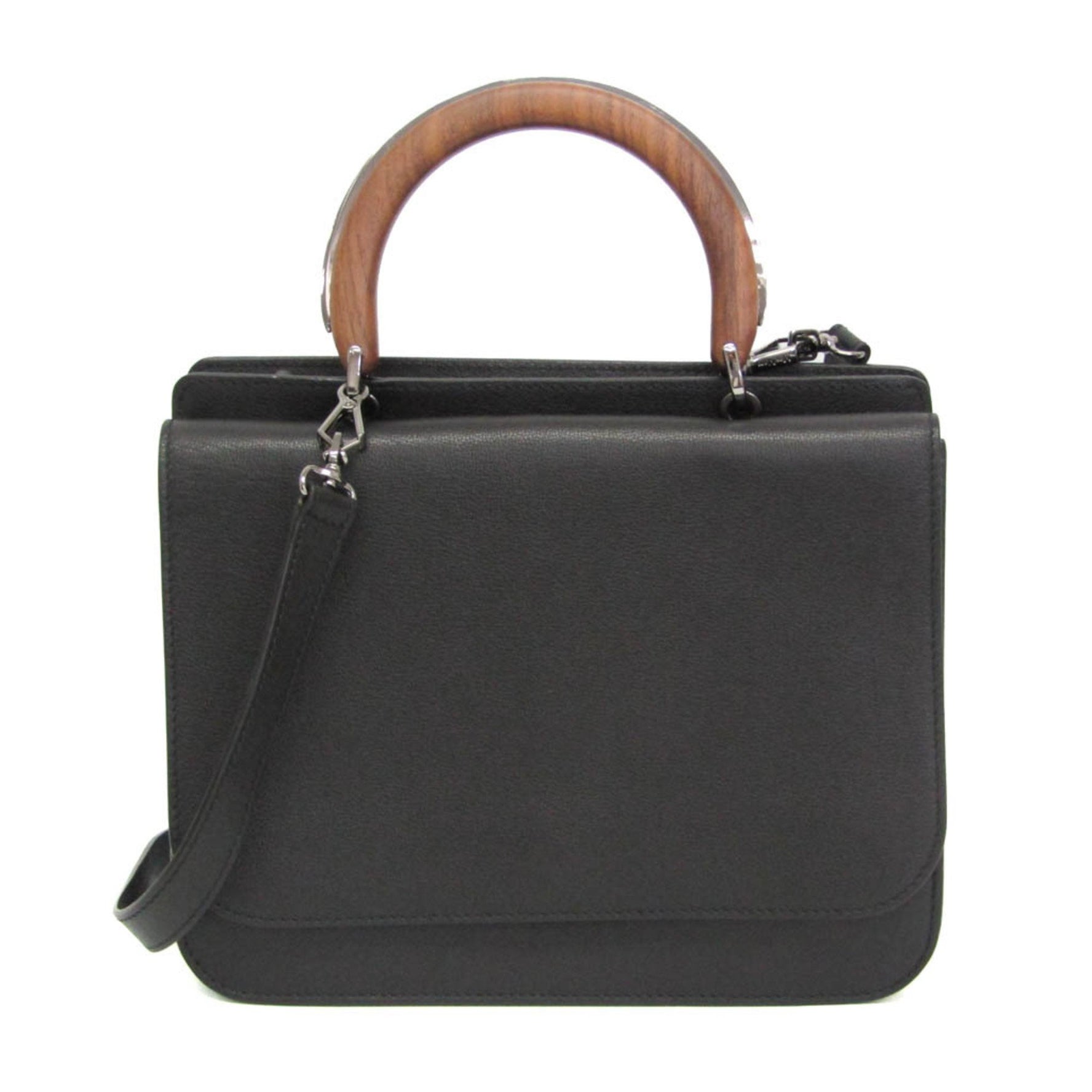Max Mara Wooden Handle Flap Bag Leather,Wood Handbag,Shoulder Bag