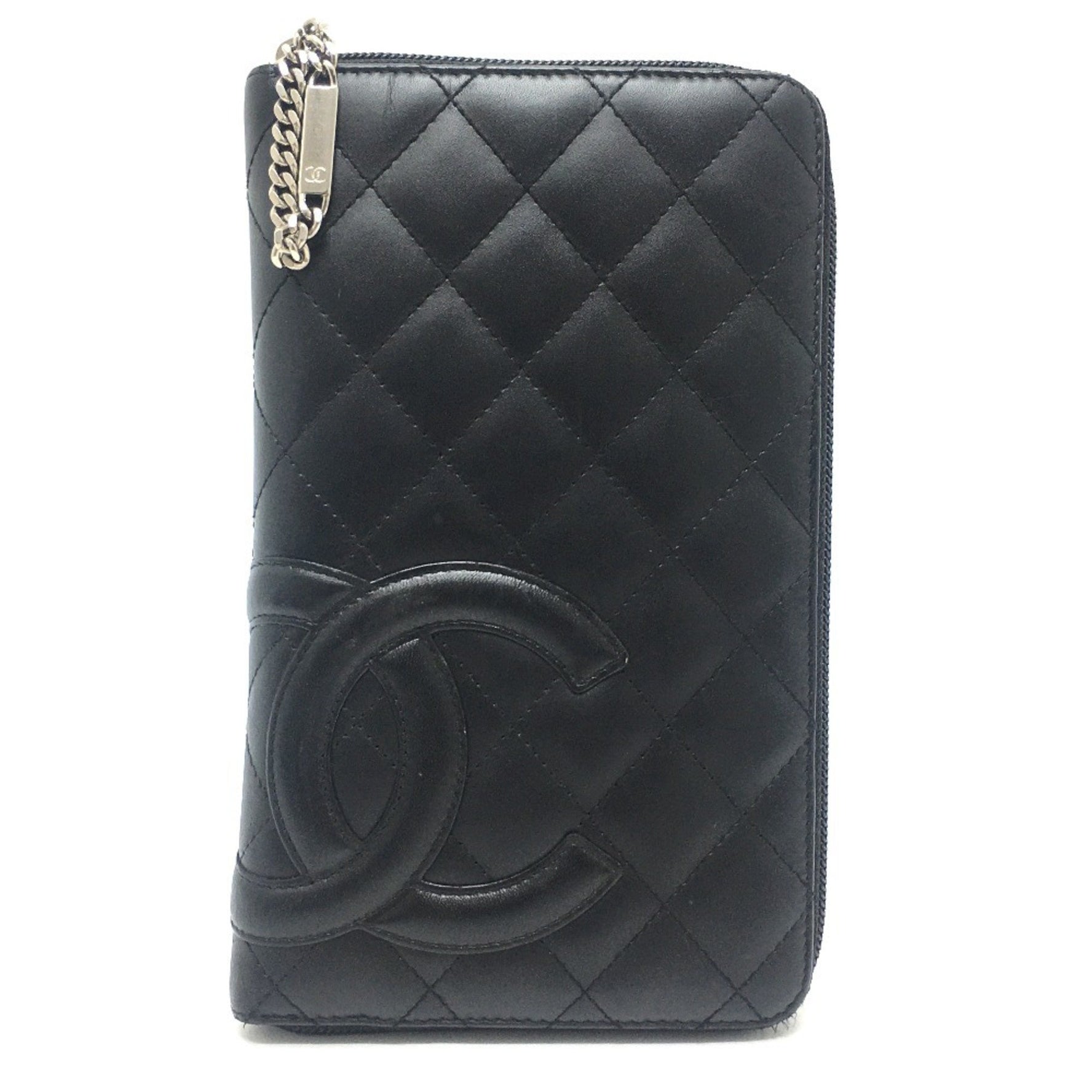 CHANEL Cambon Line Organizer Round Zipper Long Wallet, Calf Leather, Black/Pink