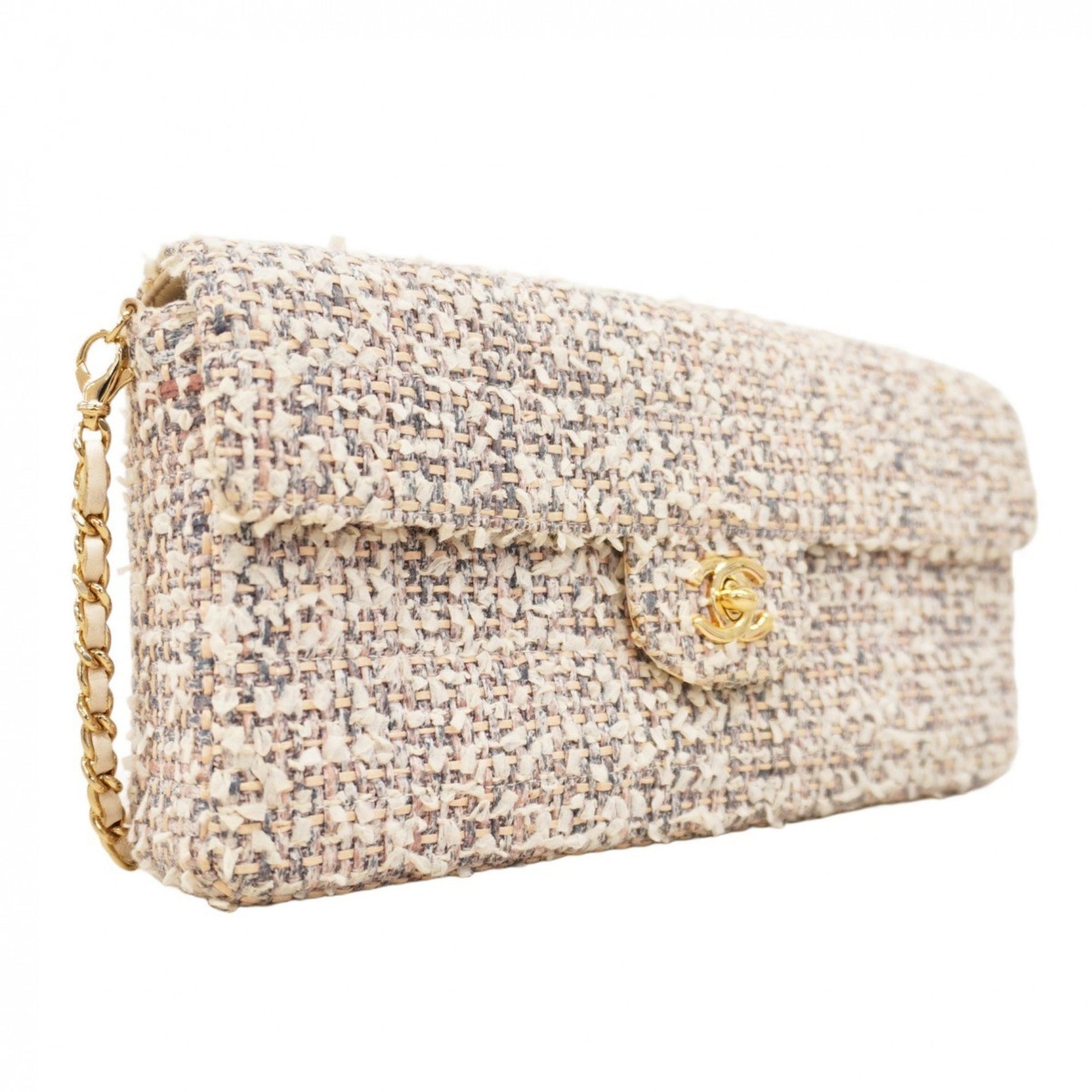Chanel Chocobar Shoulder Bag with Chain Bag, Beige Tweed, Multicolor