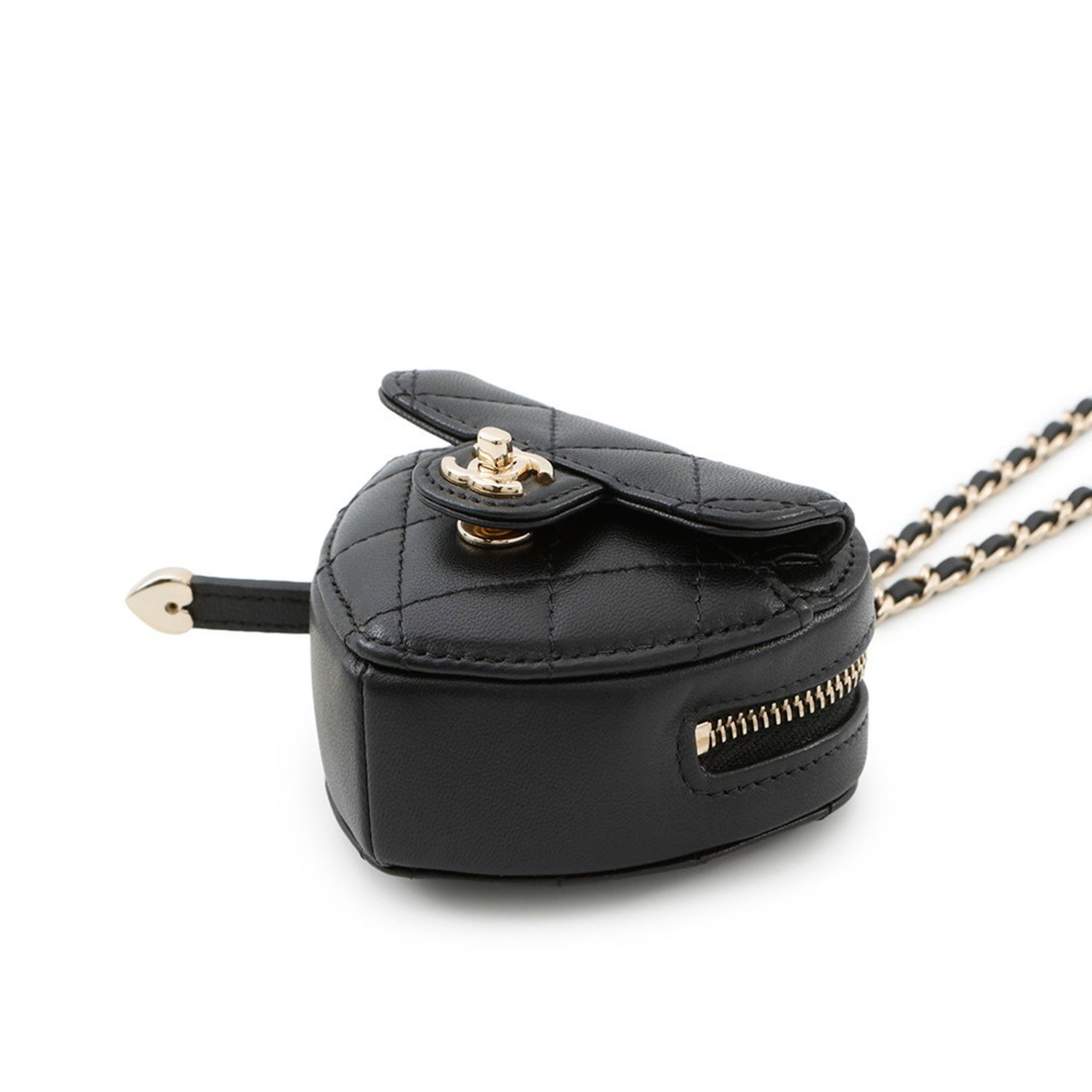Chanel Matelasse Heart Chain Wallet/Coin Case, Lambskin, Black