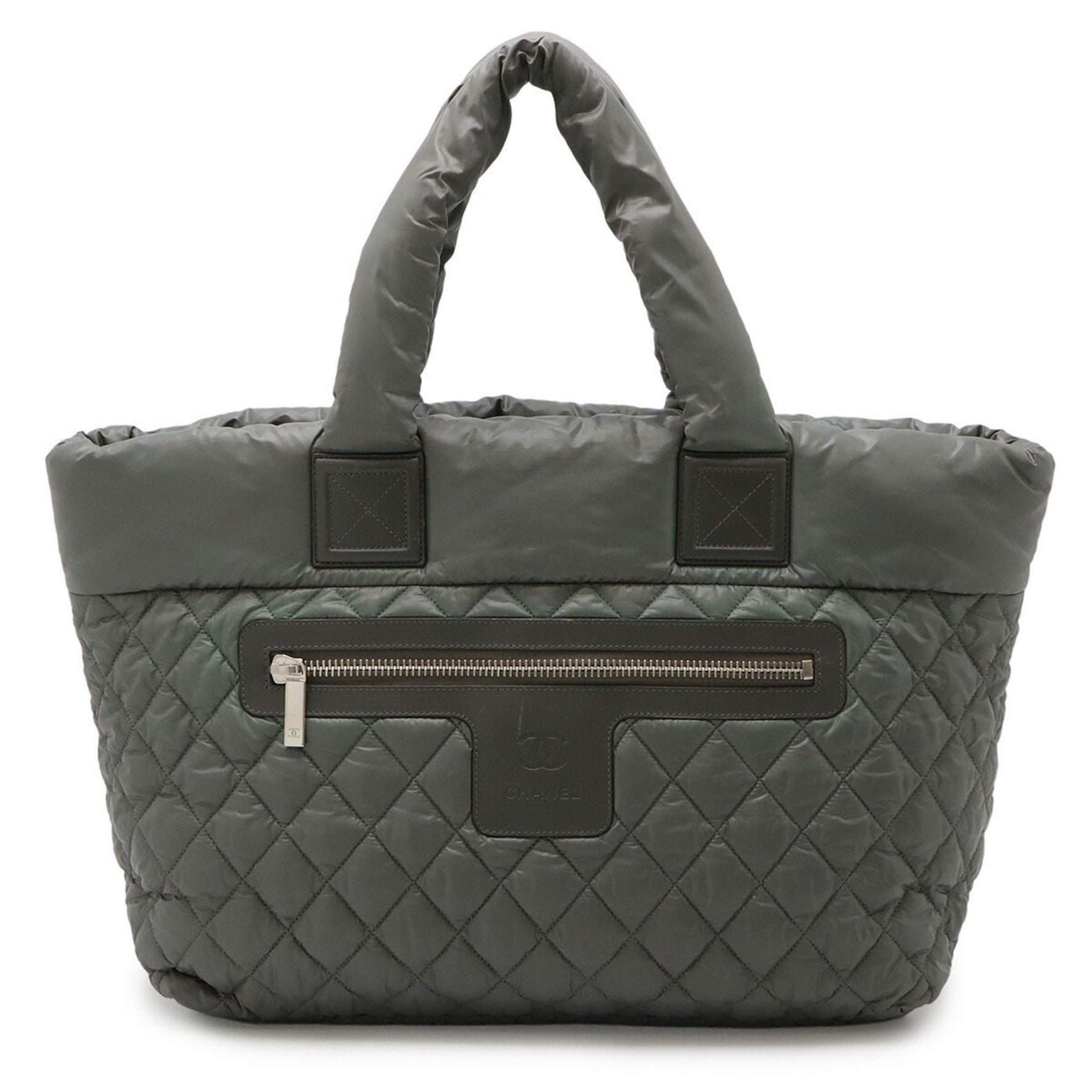 CHANEL Coco Cocoon Medium Tote MM Bag Shoulder Quilted Nylon Khaki Green 8611
