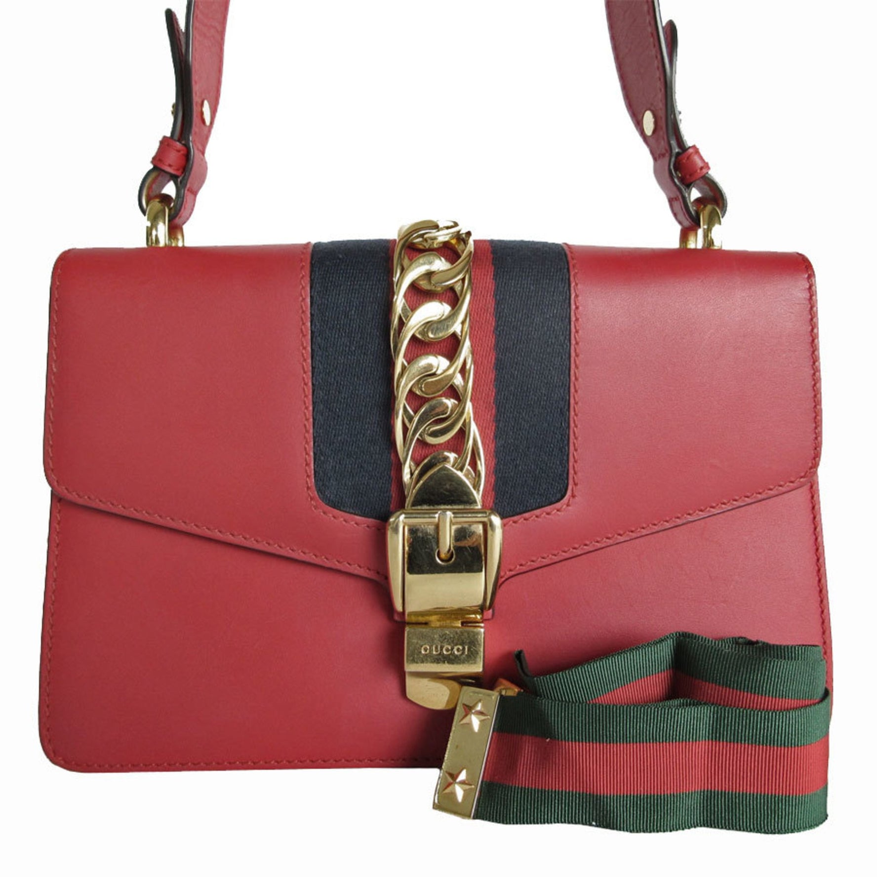 GUCCI Shoulder Bag Sylvie Leather Red Gold Women's s0176a