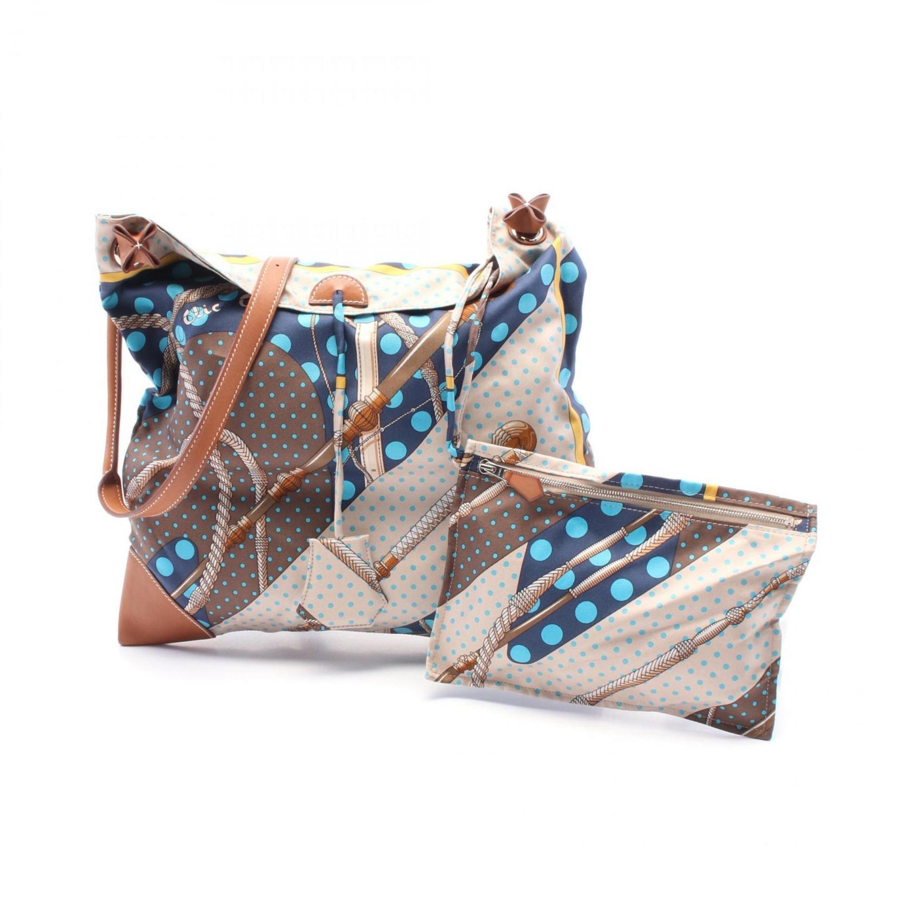 Hermes Hermès Silky City PM Clic Clac a Pois Shoulder Bag, Silk and Leather, Beige, Brown, Multicolor