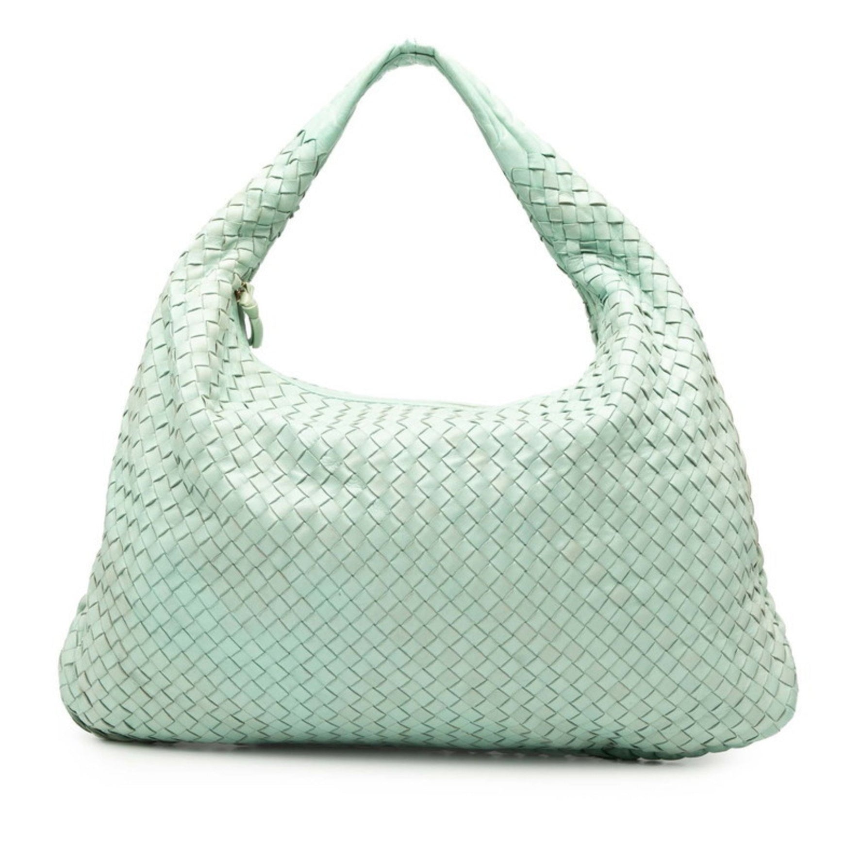 Bottega Veneta Intrecciato Handbag, One-Shoulder Bag, Light Blue Leather