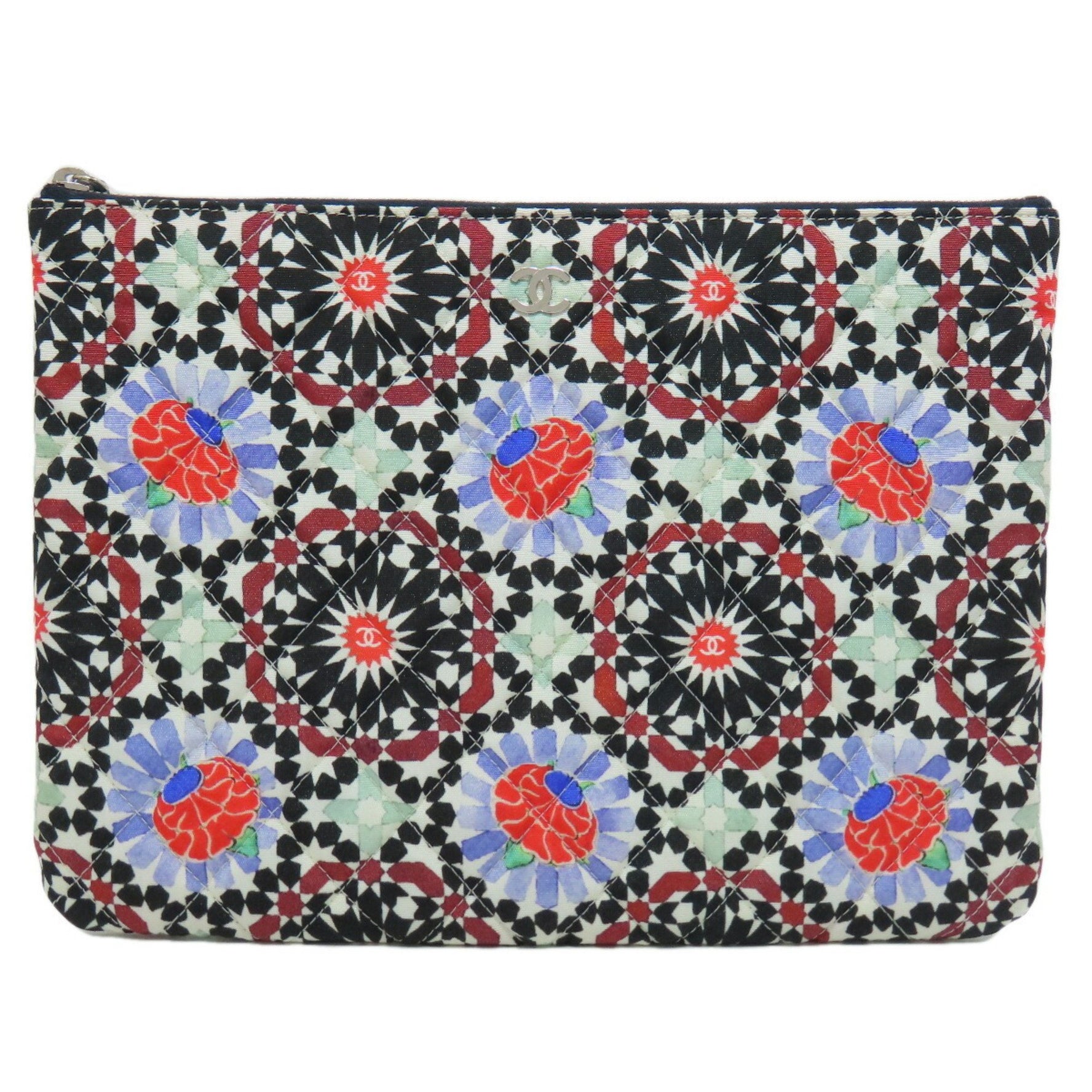 Chanel Matelasse Flower Pattern Pouch Clutch Bag Quilted