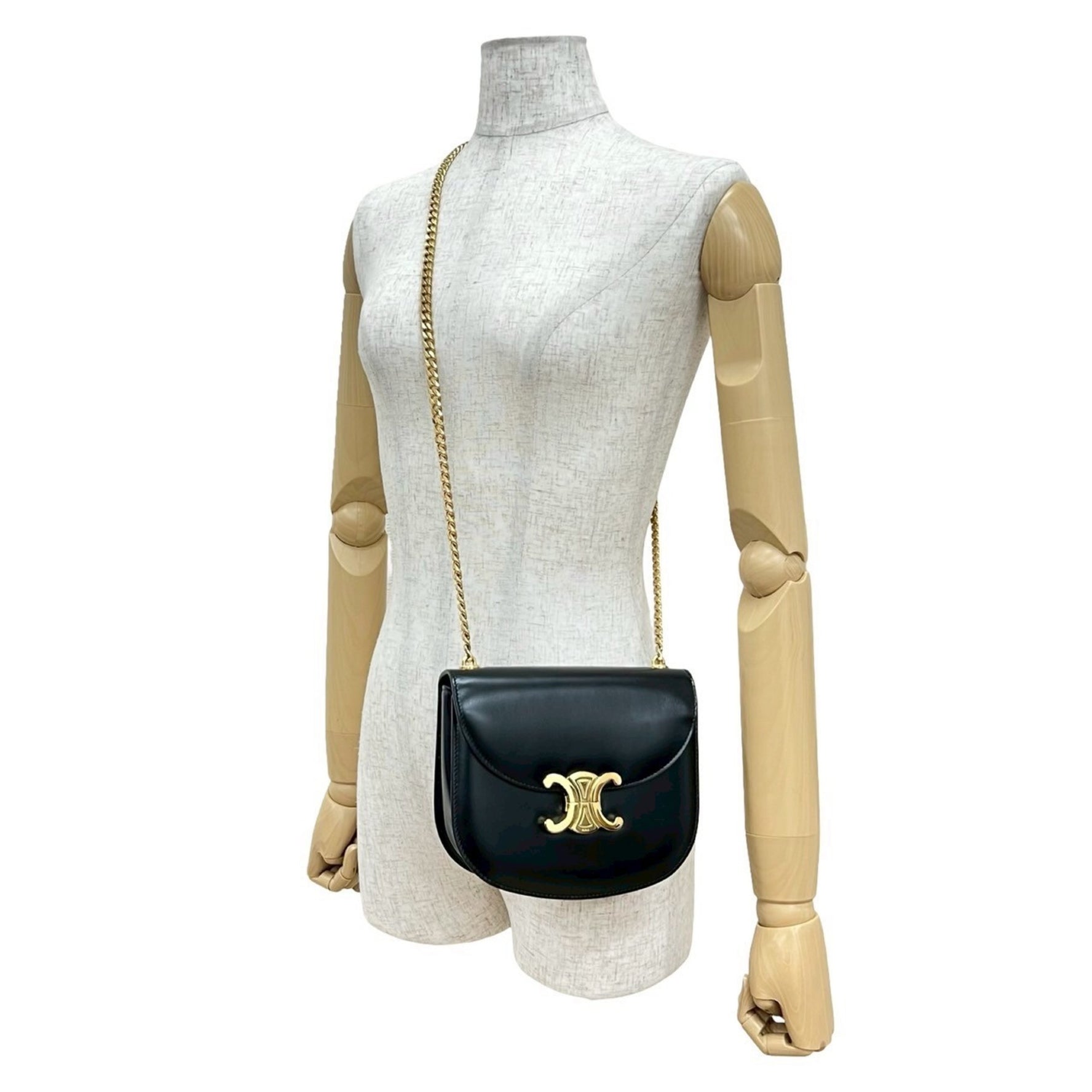 CELINE Teen Chain Besas Triomphe Logo Calf Leather Shoulder Bag Pochette