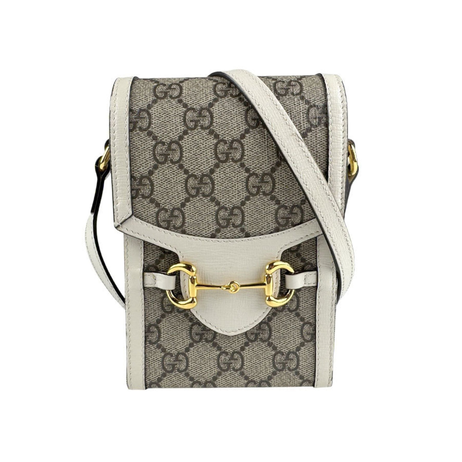GUCCI Shoulder Bag Horsebit GG Supreme Canvas White x Brown