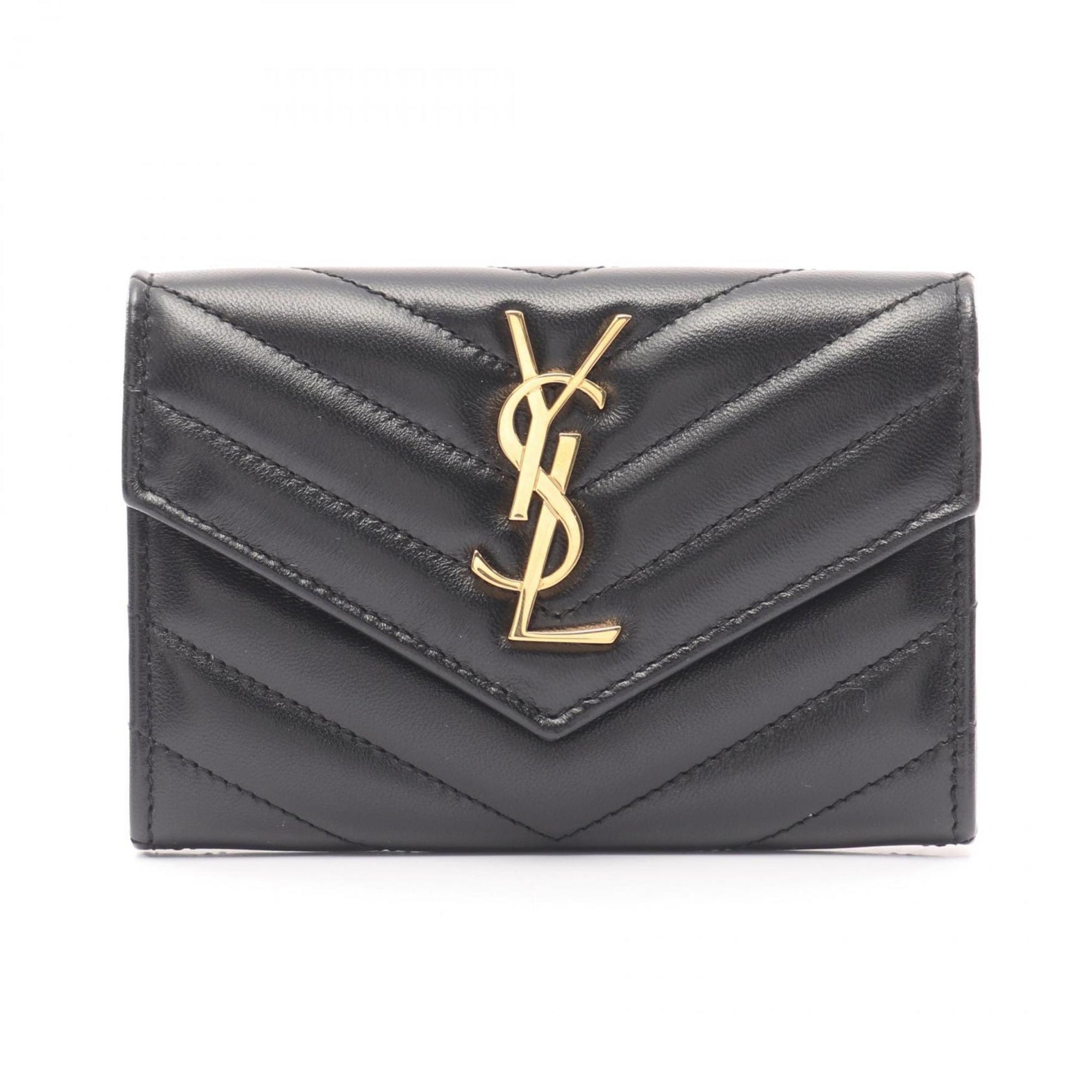 Saint Laurent Monogram Envelope Wallet Bi-fold Leather Women's Black 414404AA41000