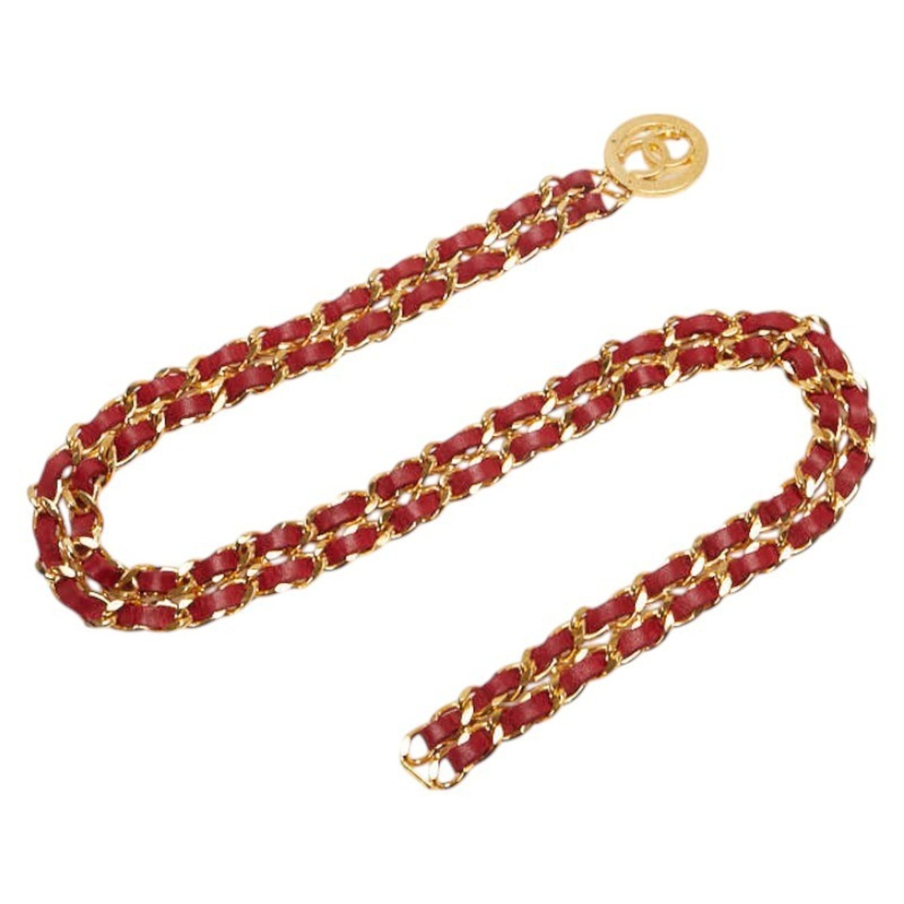 Chanel Coco Mark Belt, Double Chain, Gold/Red Plated Leather