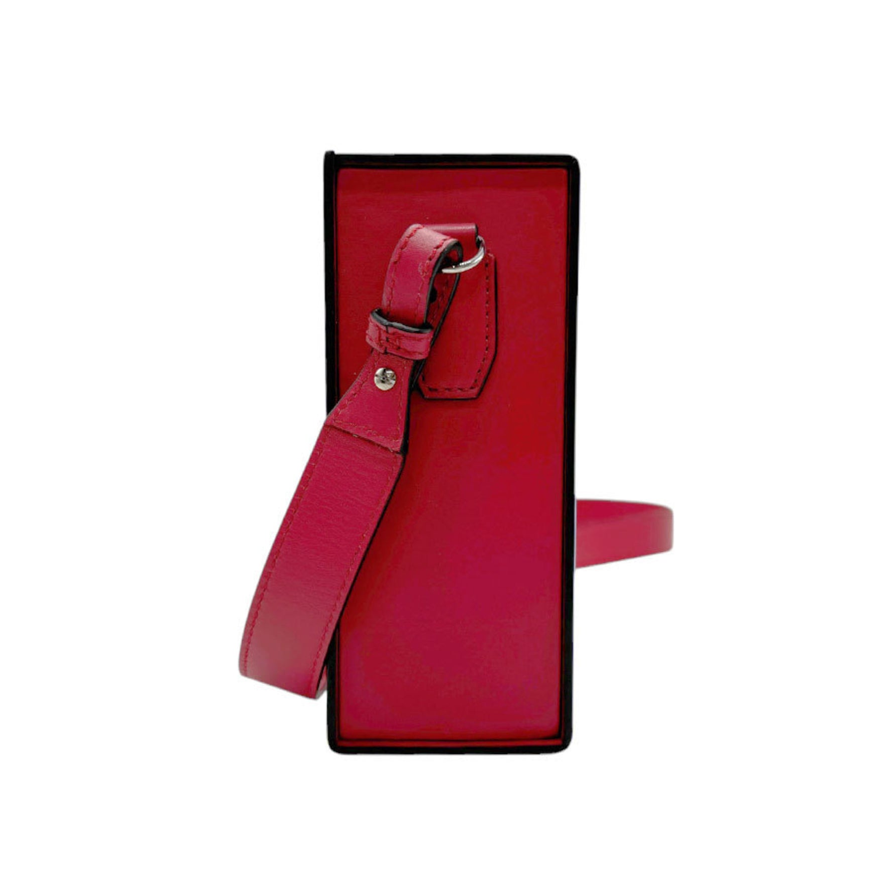 FENDI Shoulder Bag Box Leather Dark Red White Silver