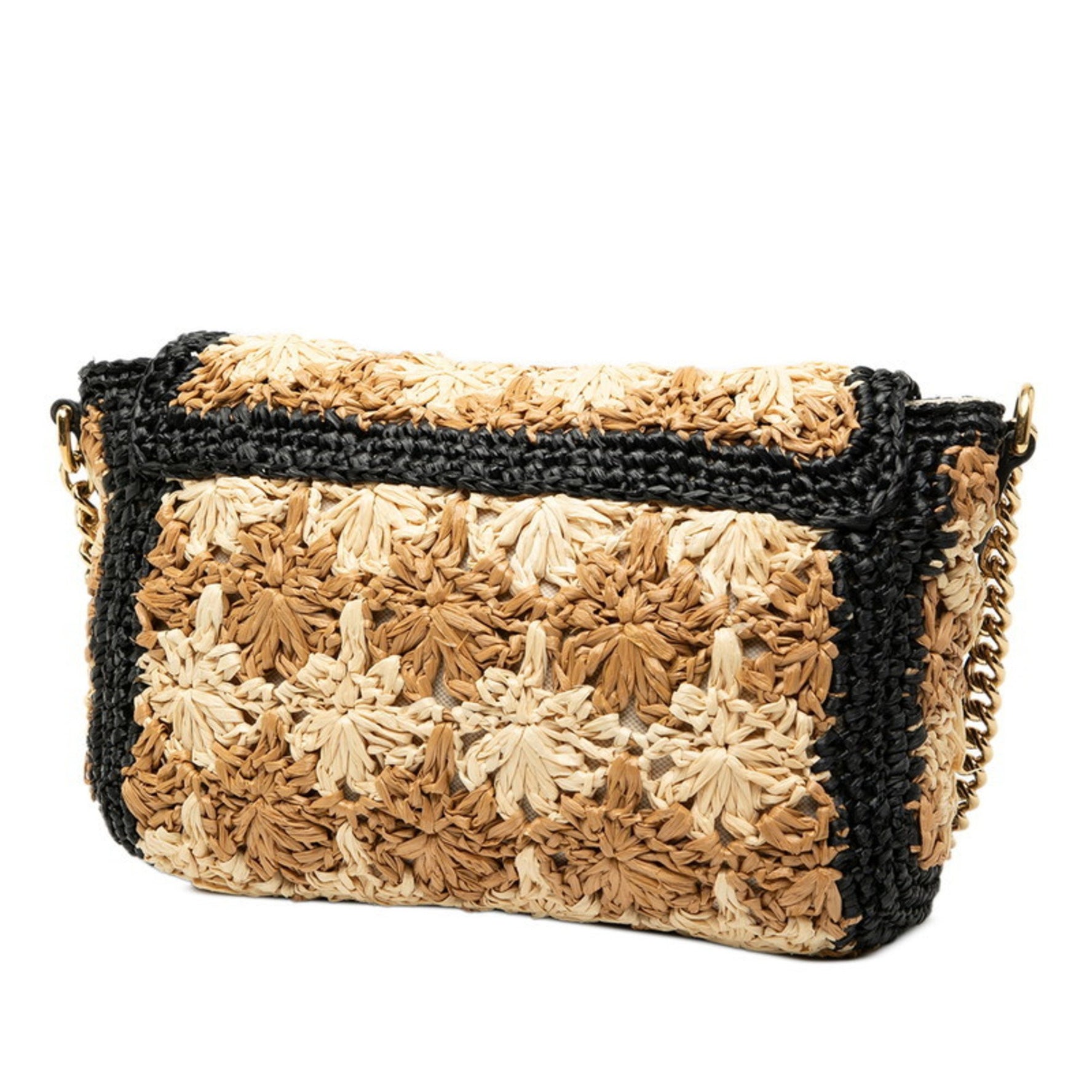 Gucci GG Marmont Chain Shoulder Bag in Beige and Black Raffia
