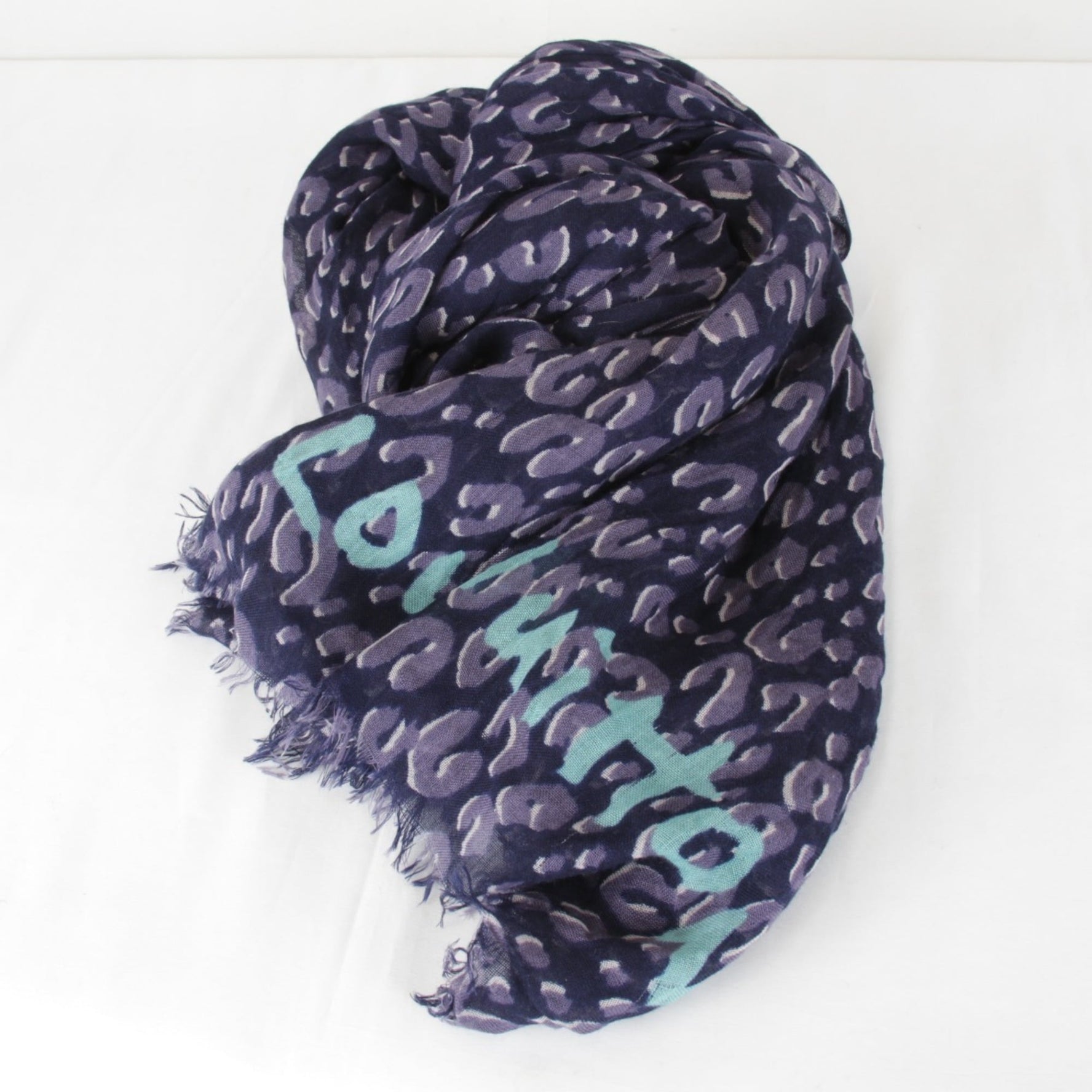 LOUIS VUITTON Etoile Leopard Print Scarf, Large Cashmere/Silk Stole, Navy Blue