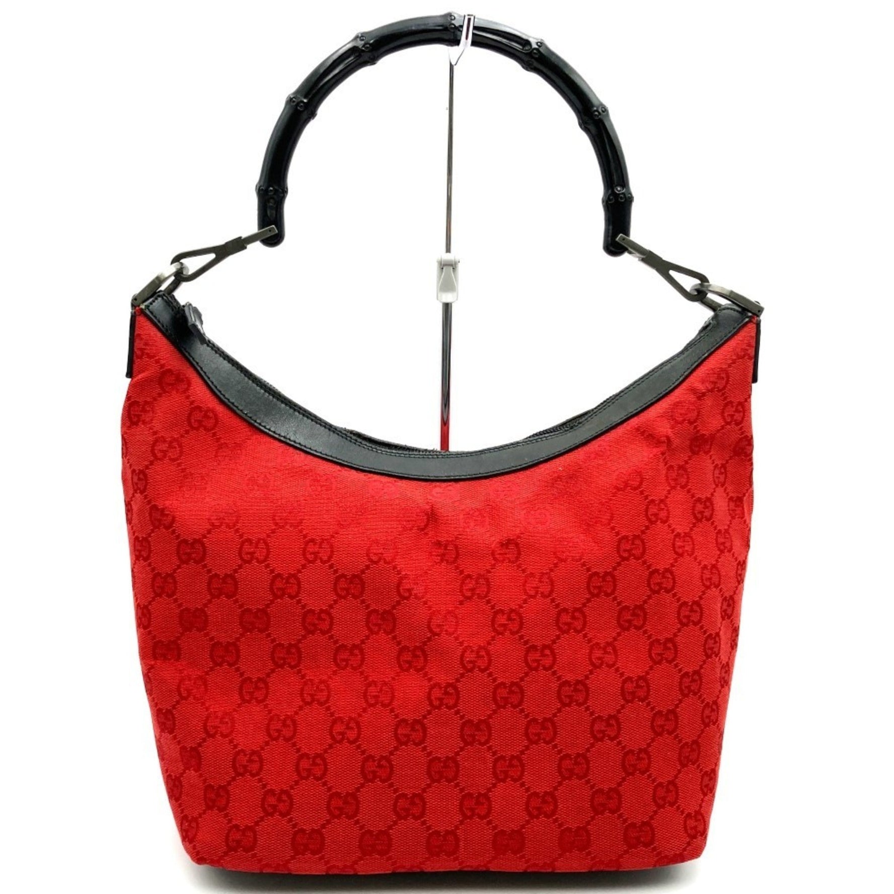 GUCCI 000/0531 Shoulder Bag/Handbag GG Canvas Bamboo Red Black Women's