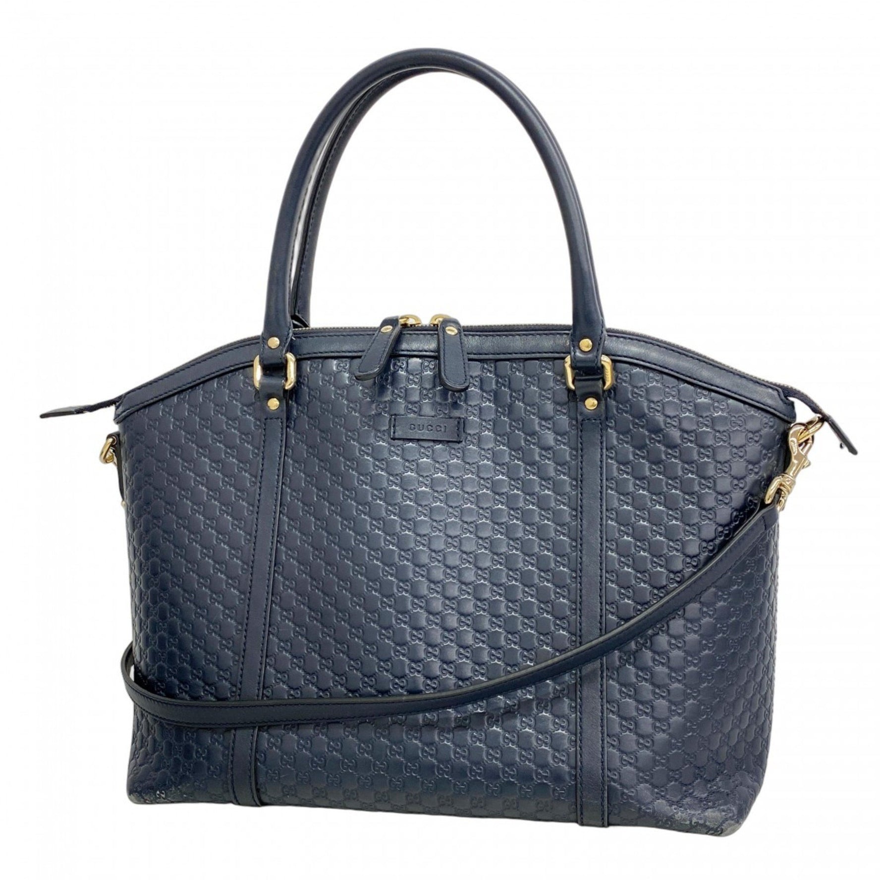 Gucci Micro Guccissima Handbag Leather Navy Champagne Women's