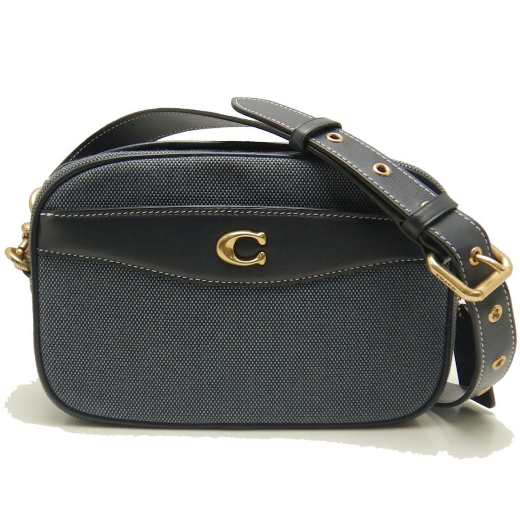 COACH Camera Bag CJ848 Shoulder Canvas x Leather Midnight Navy Outlet