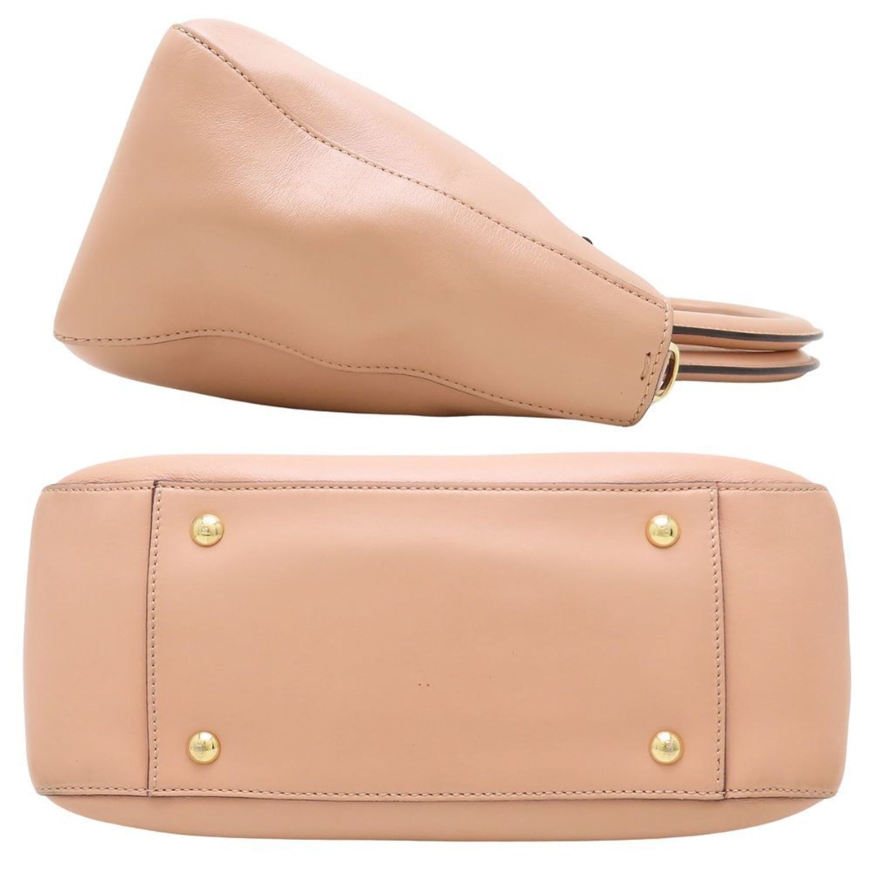 FENDI FF Small Tote Bag Leather Pink Beige