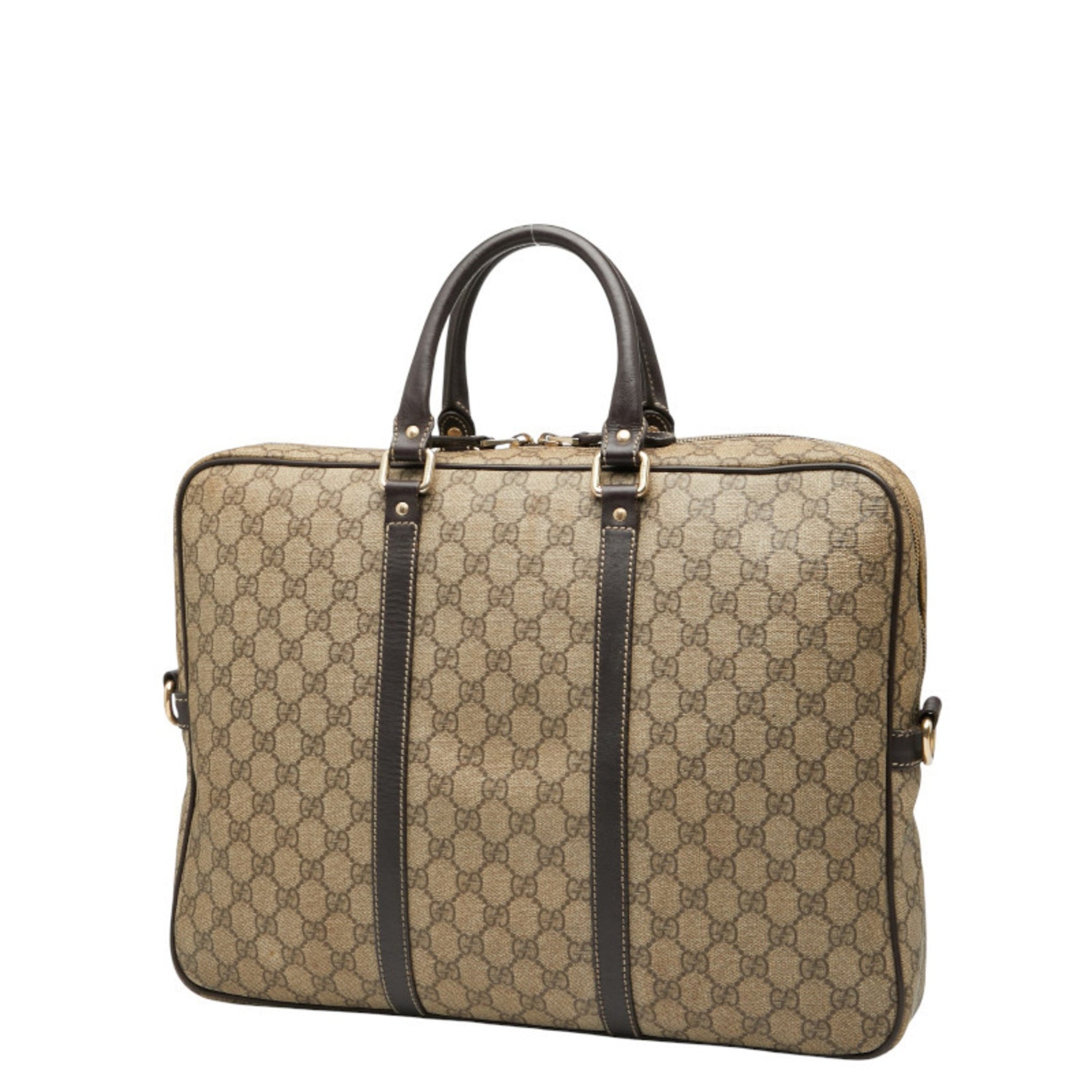 Gucci GG Supreme Business Bag Beige Brown Leather