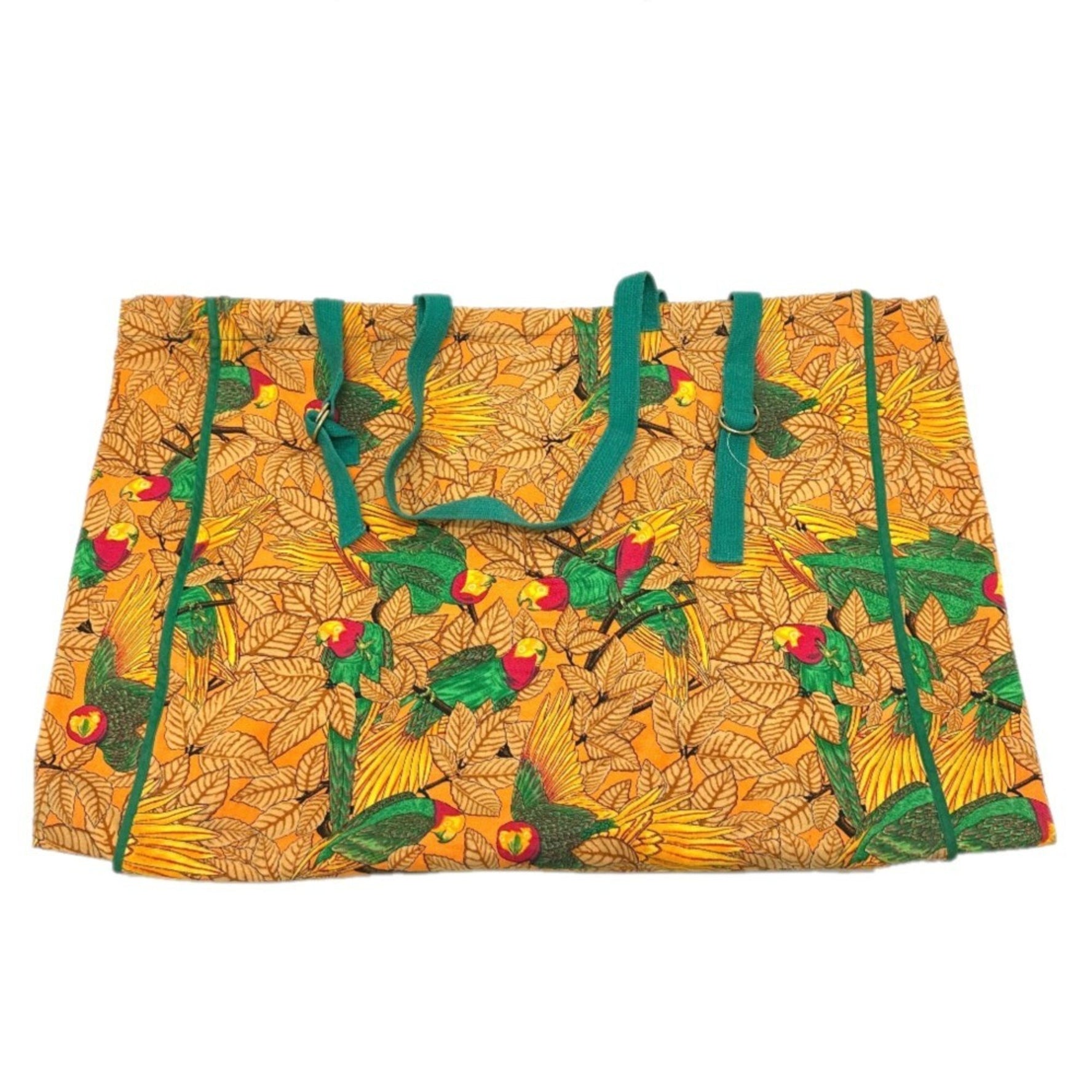 HERMES Parakeet Bird Print Canvas Tote Bag