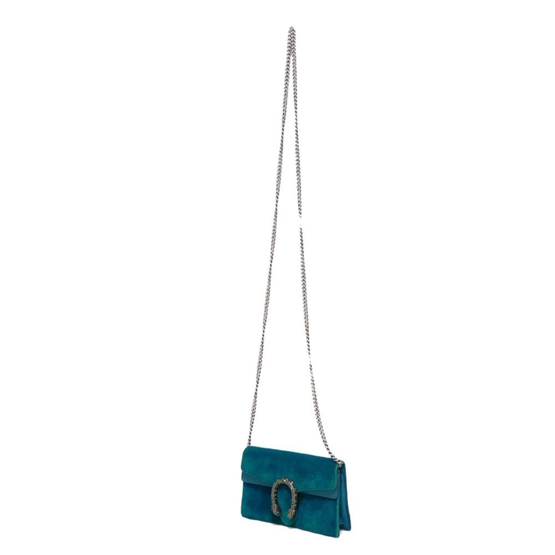 GUCCI Shoulder Bag Dionysus Super Mini Tiger Head Crystal Velvet Turquoise K4DNN 4471 Women's