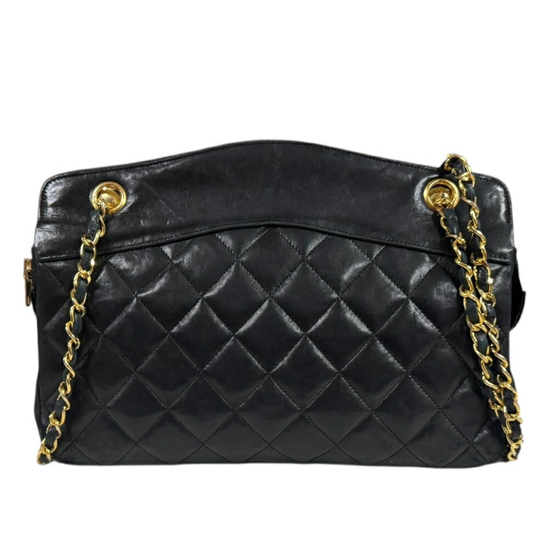 CHANEL Matelasse Shoulder Bag, Black Lambskin, Women's,