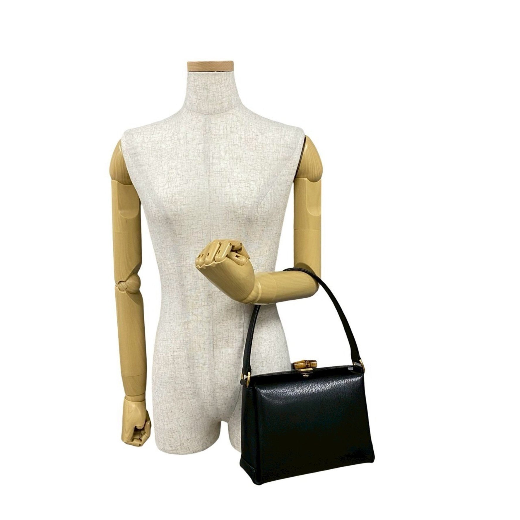 GUCCI Old Vintage Bamboo Turnlock Leather Handbag Tote Bag 807-2