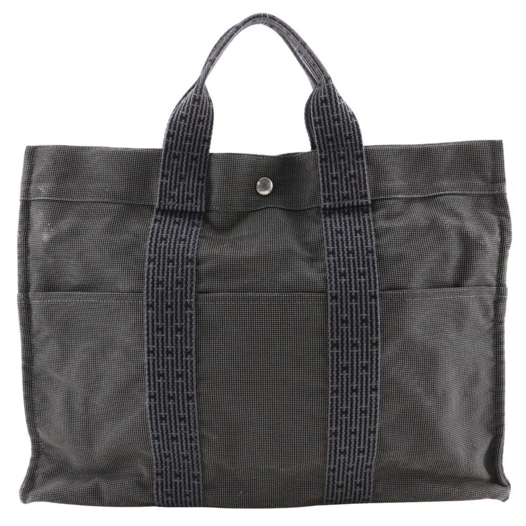 Hermes Airline Tote MM Handbag Nylon Canvas Grey Snap Button Herline ToteMM Unisex