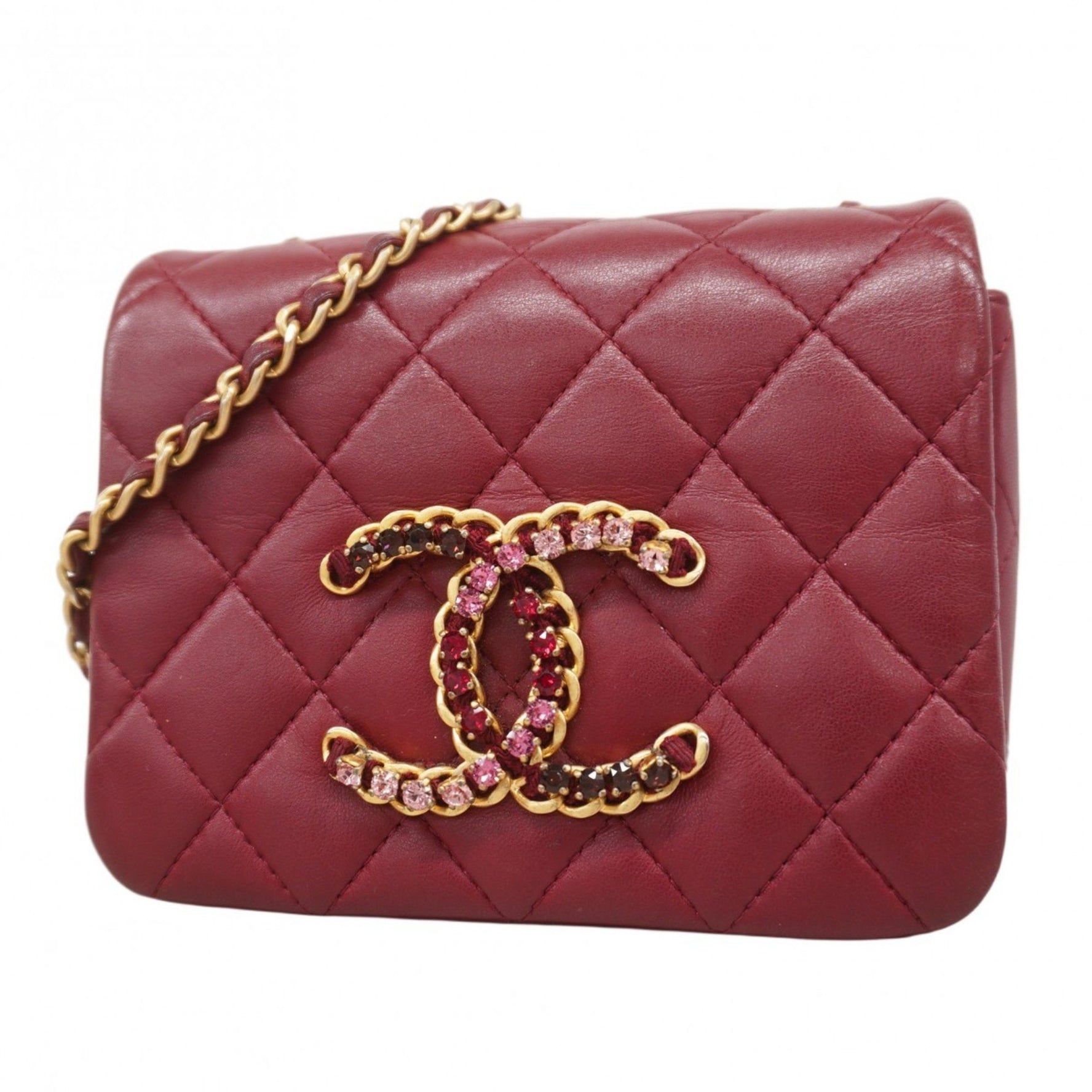 Chanel Mini Matelasse Shoulder Bag with Chain Bag, Lambskin, Bordeaux, Women's