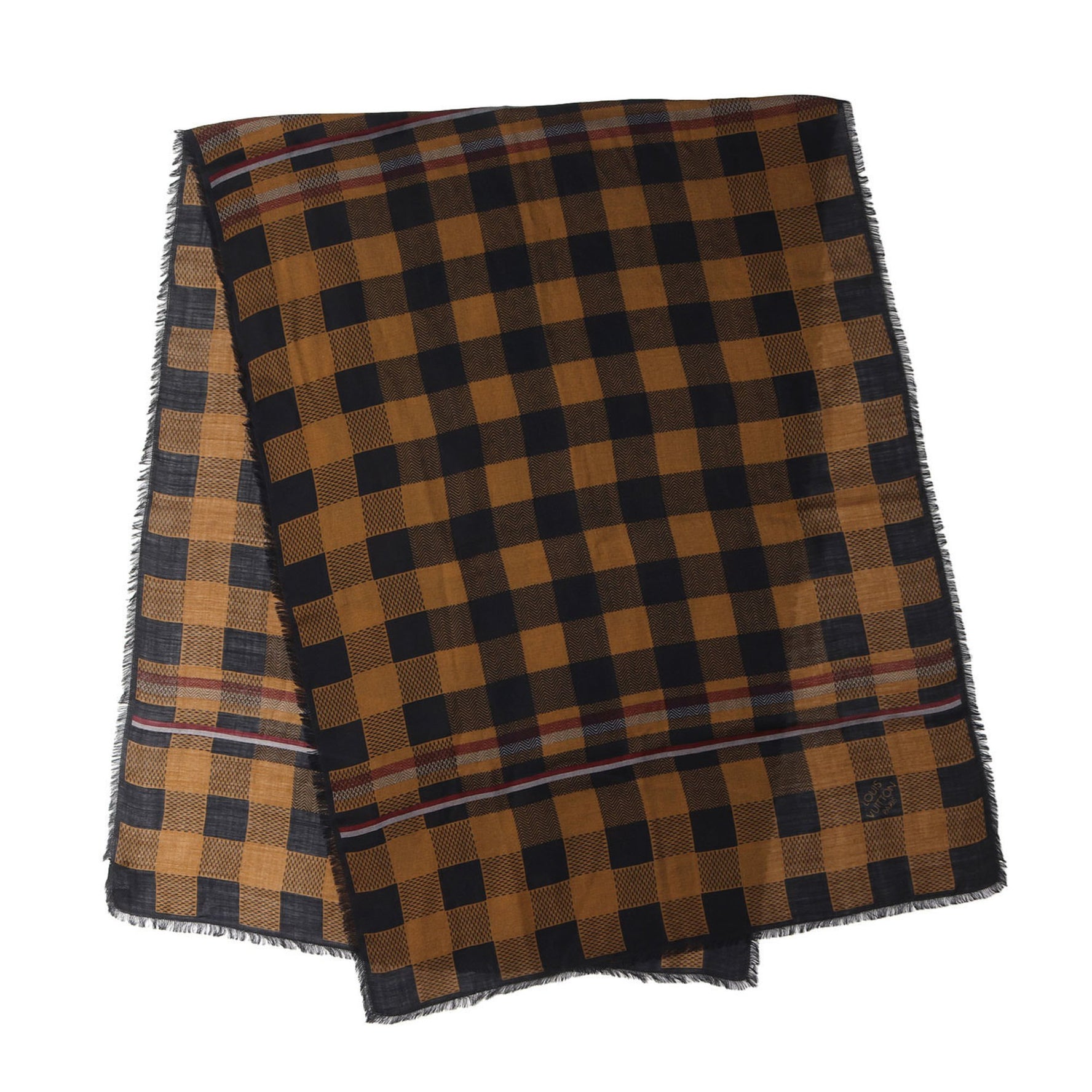 Louis Vuitton Masai Check Wool/Silk Large Stole Brown Black