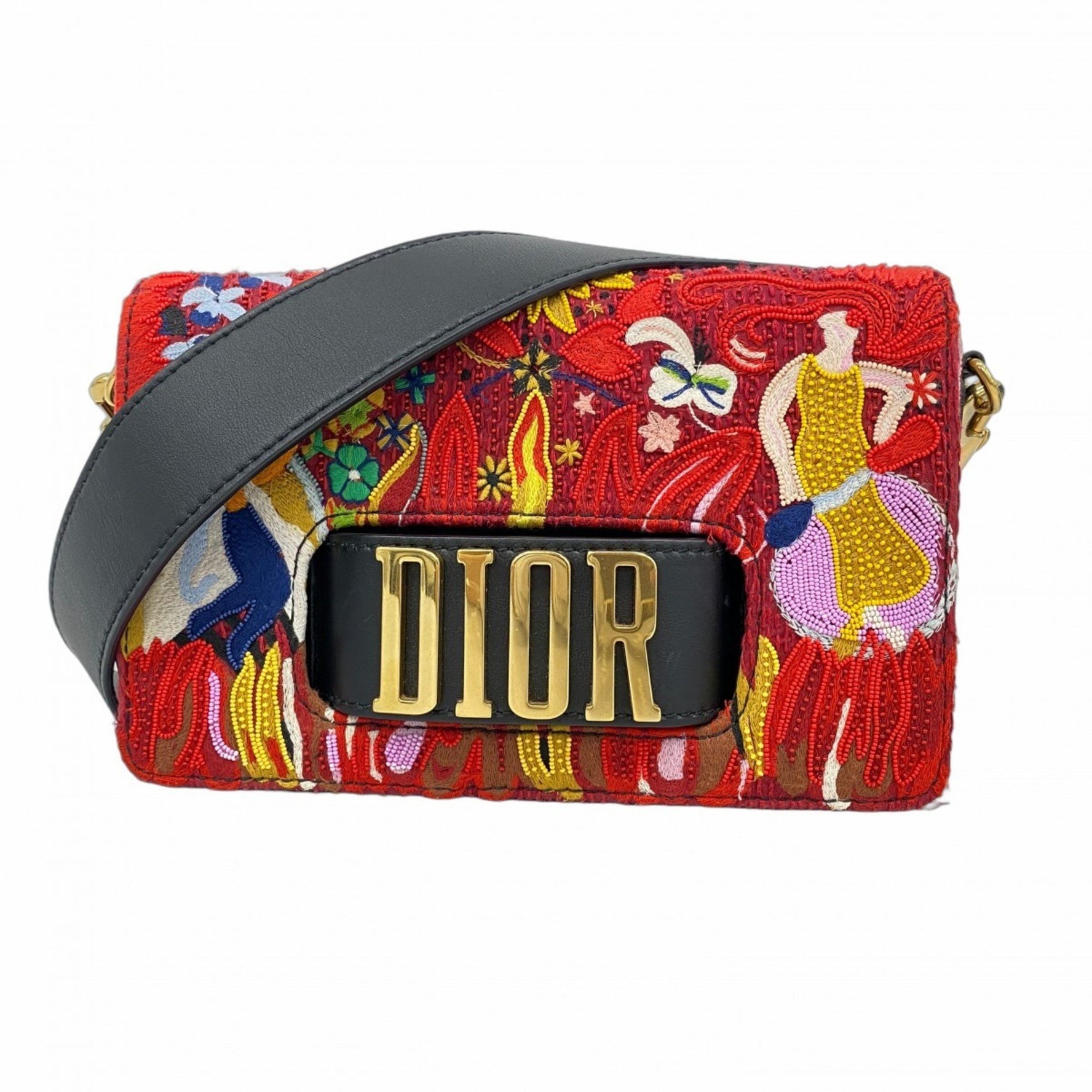 Christian Dior Evolution Shoulder Bag Canvas Leather Black Multicolor