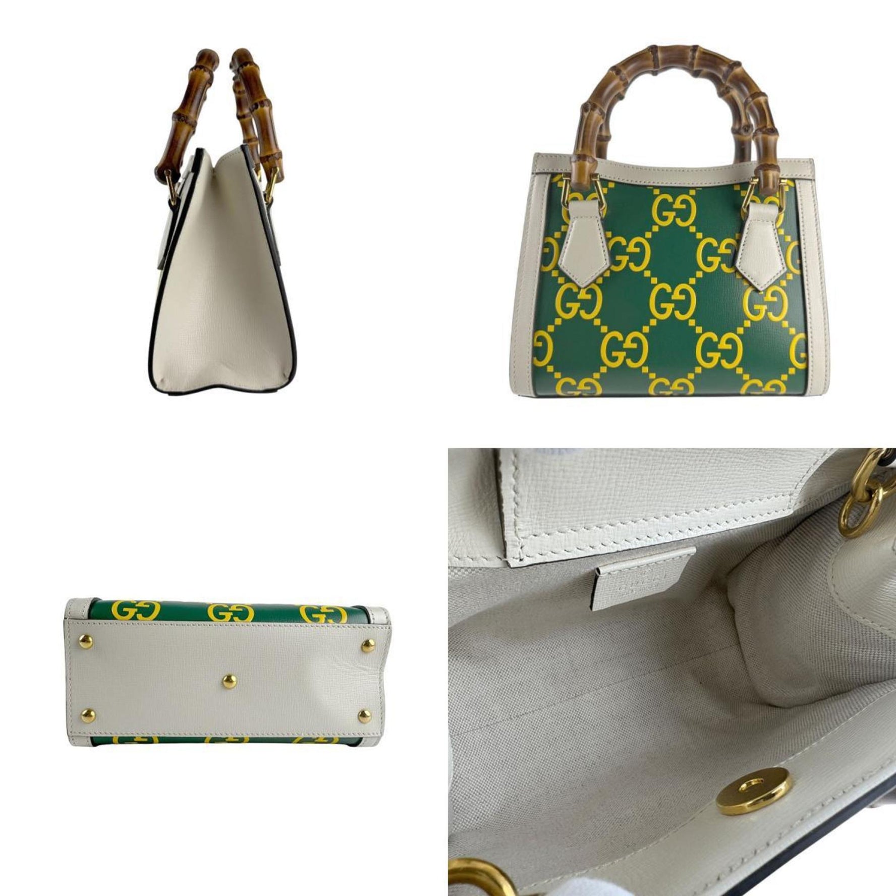 GUCCI Handbag Shoulder Bag Diana Leather White x Green Yellow
