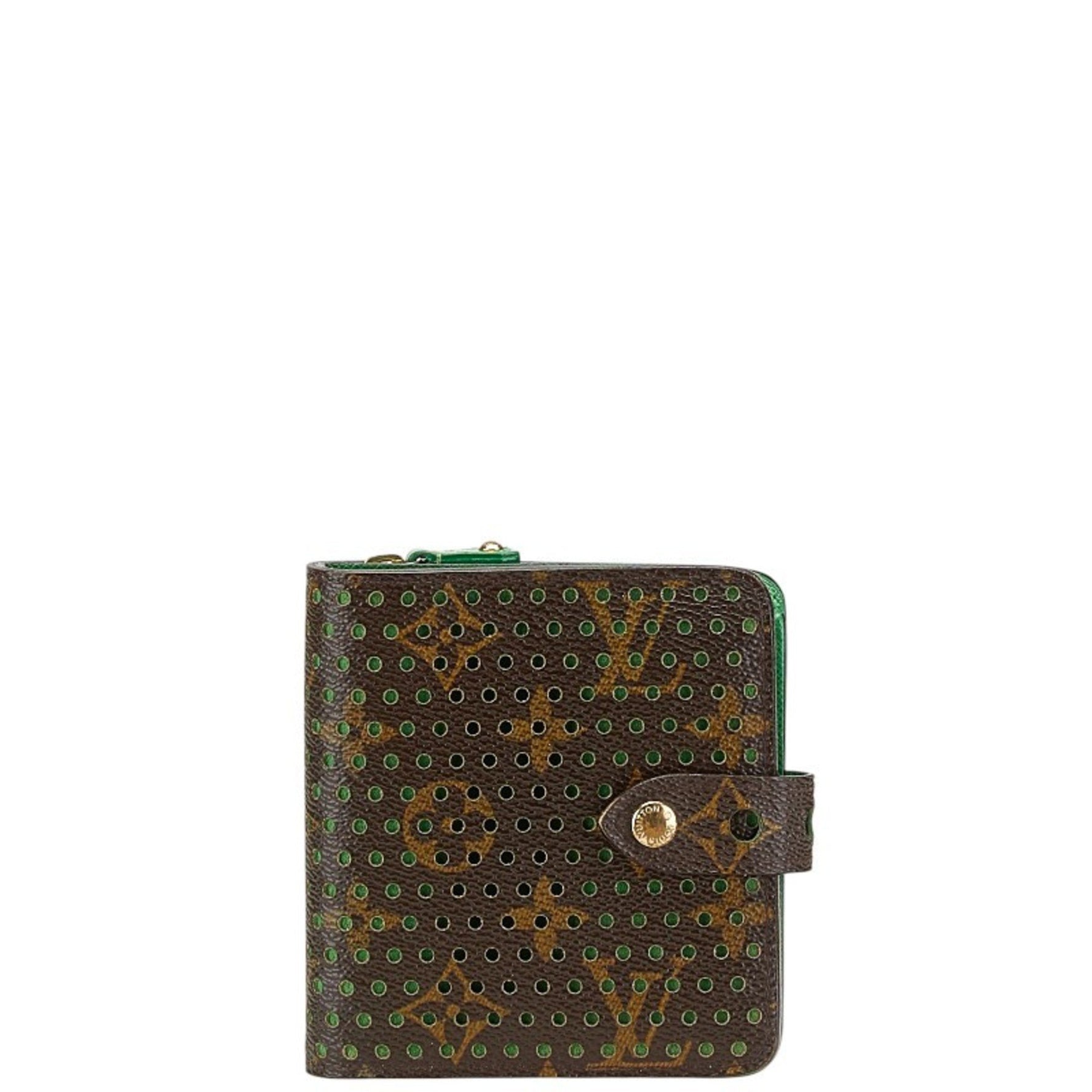 Louis Vuitton Monogram Perforated Bifold Wallet Vert Brown and Green Leather