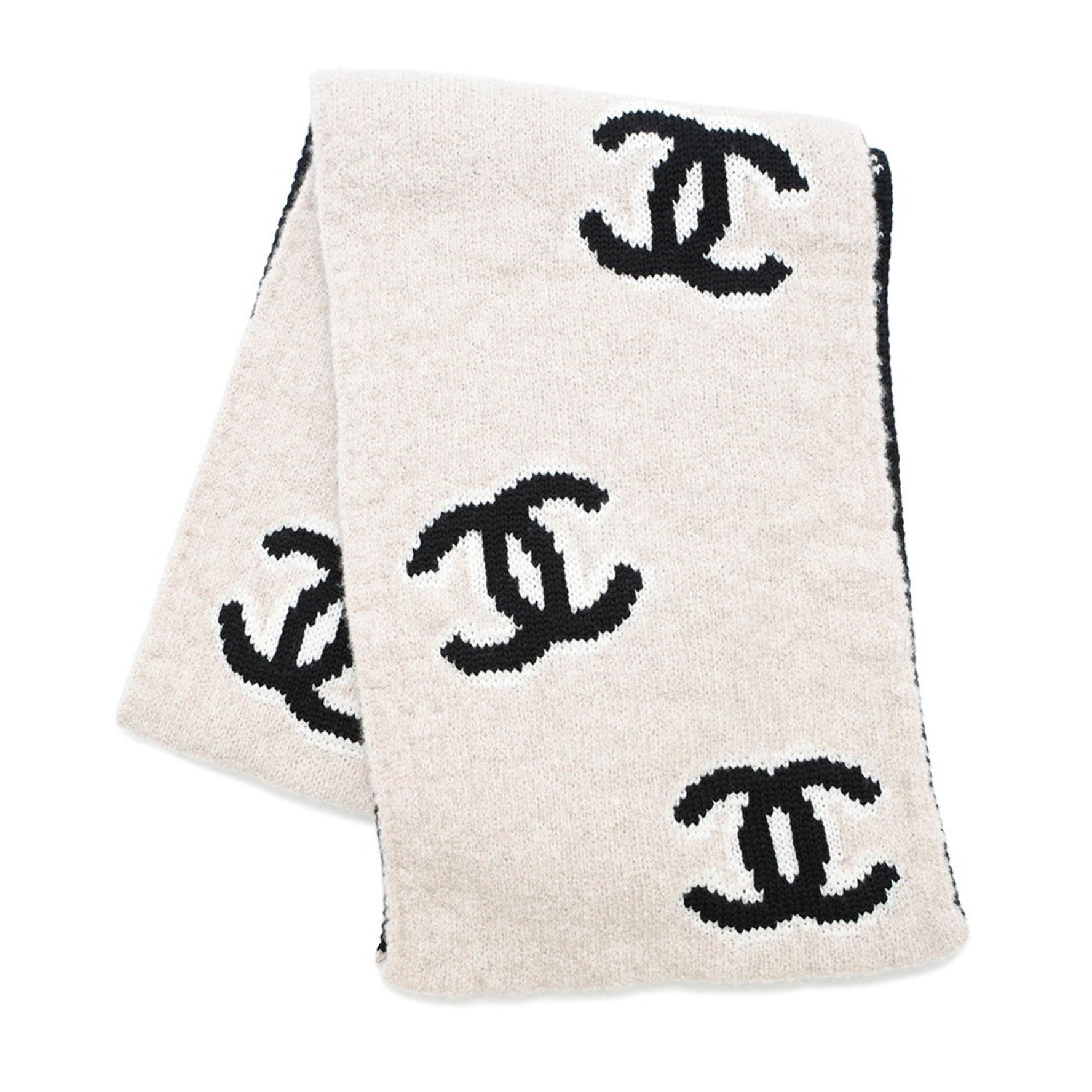 Chanel scarf/stole, stitched Coco mark, reversible wool and cashmere.