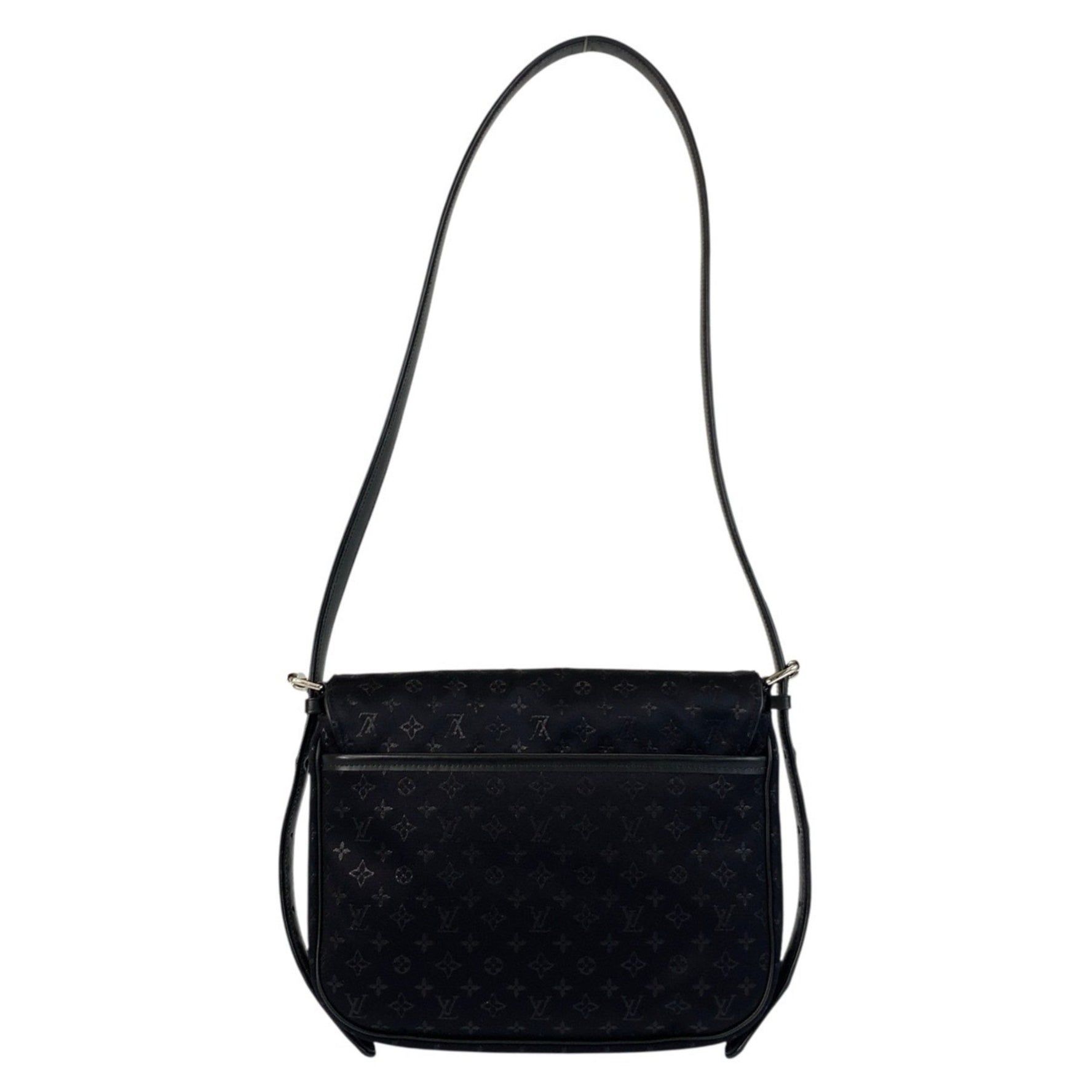 LOUIS VUITTON Mini Monogram Comte de Fay Musette Shoulder Bag, Black, Silver Hardware, Satin, Porcelain Leather, M92273