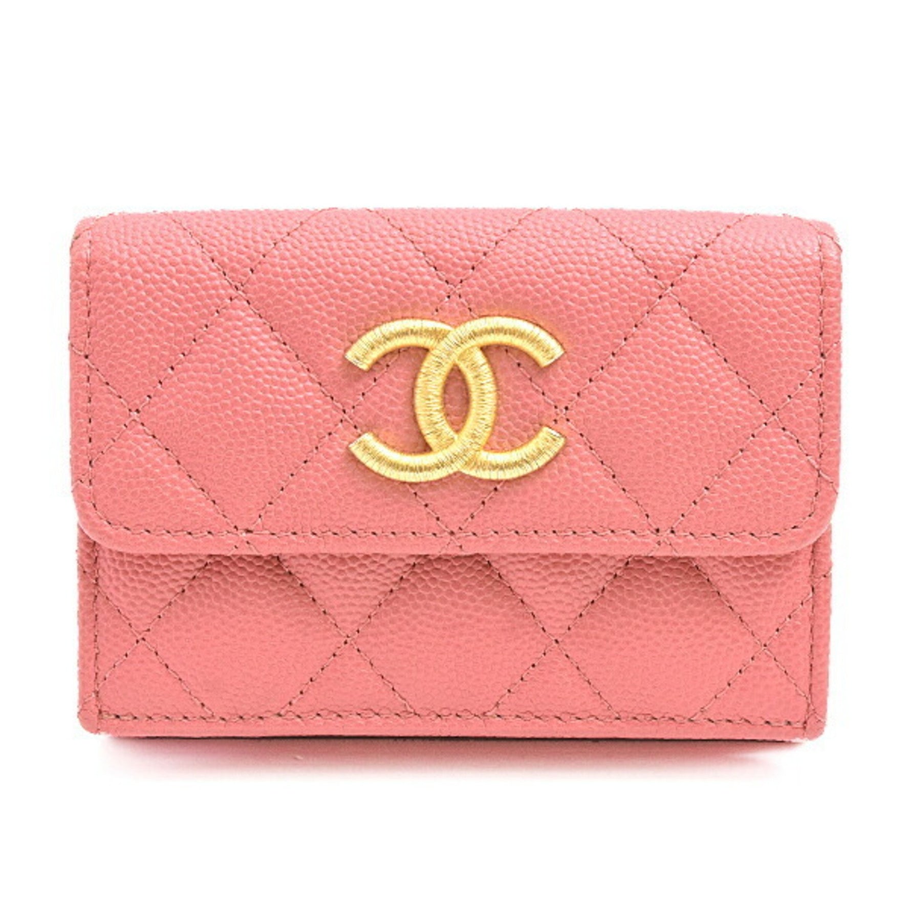 Chanel Matelasse Small Flap Compact Wallet in Coral Pink Caviar Skin