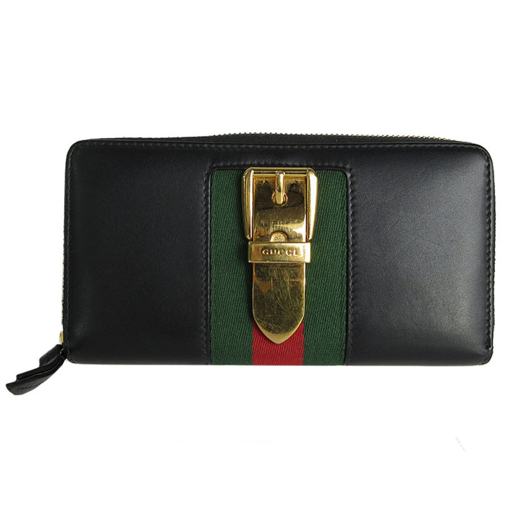 GUCCI Round Long Wallet Leather Metal Black Gold Women's s0017f