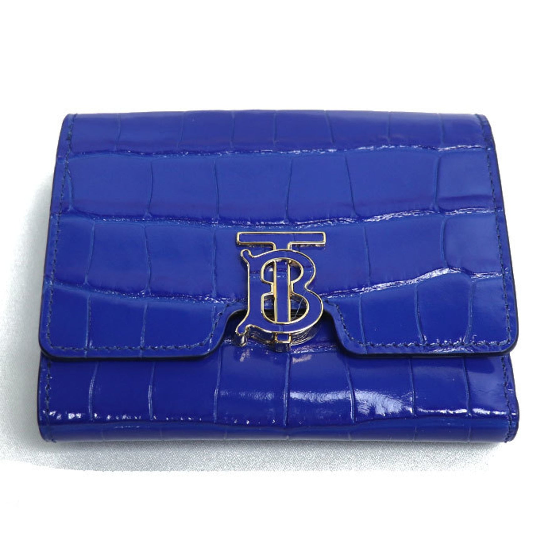 BURBERRY TB Folding Wallet Tri-fold Blue Women's