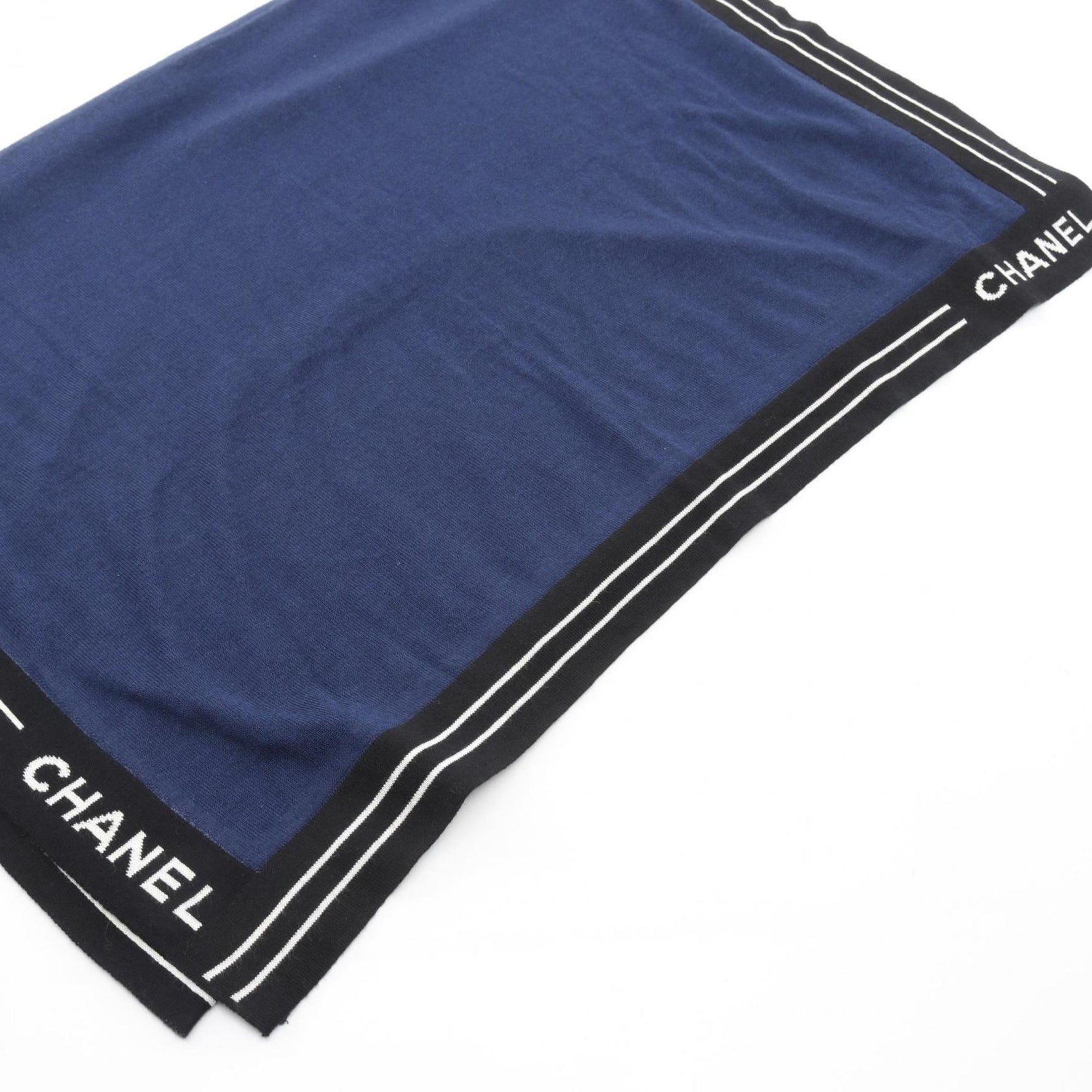 CHANEL Scarf/Scarf Stole Silk Cashmere Cotton Navy Black White