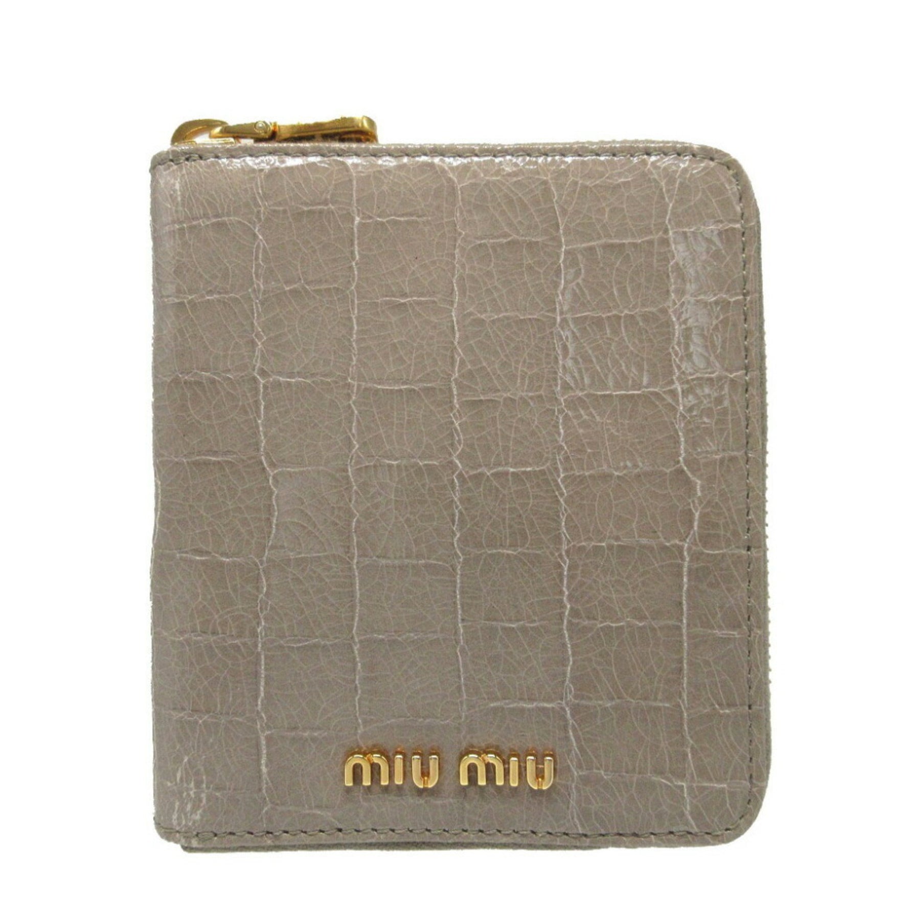Miu Miu Miu Compact Wallet Embossed Patent Leather Grey Round 0091