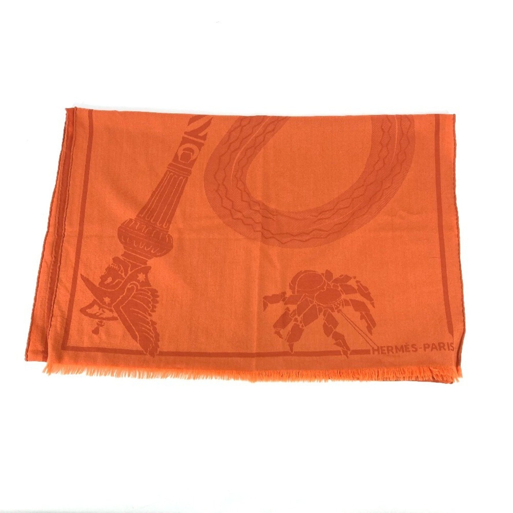 HERMES Cheval Horse Print Large Shawl/Scarf with Fringe, Wool